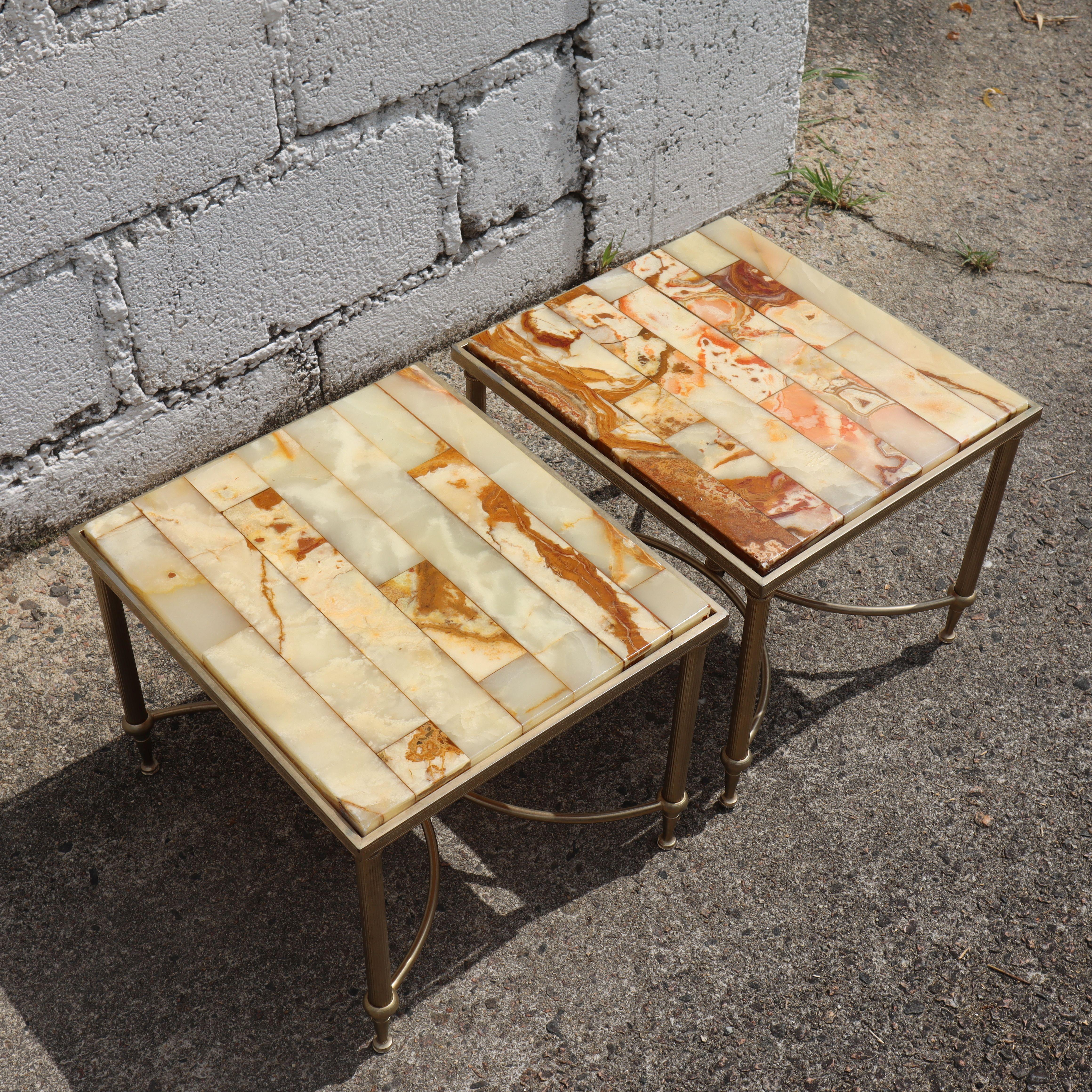 Metal French Vintage Set of 2 Onyx - Side Tables - Nightstands -Maison Jansen Style-70 For Sale