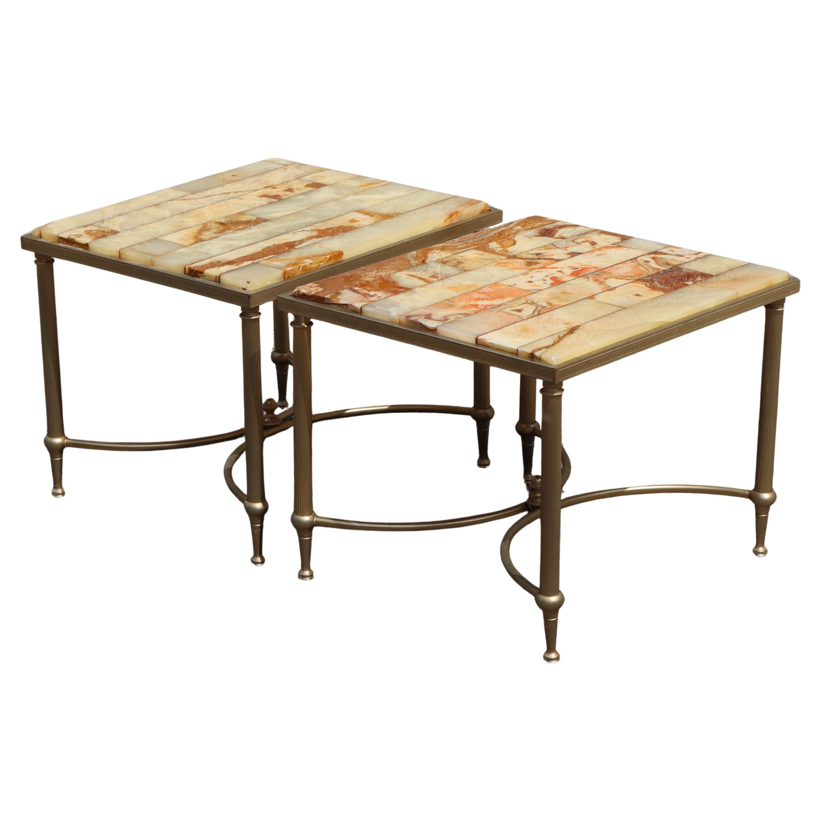 French Vintage Set of 2 Onyx - Side Tables - Nightstands -Maison Jansen Style-70 For Sale