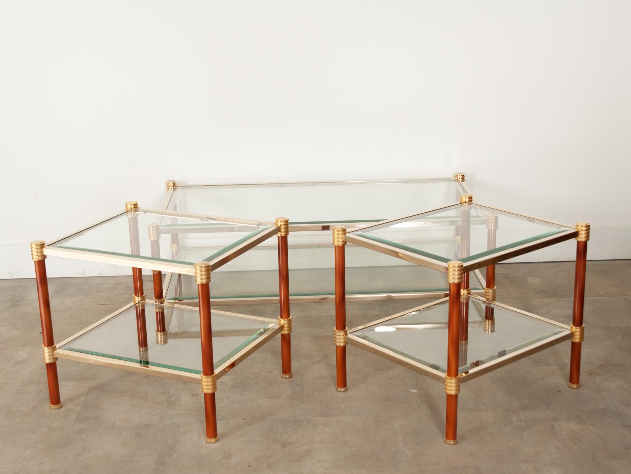Other French Vintage Set of Brass and Glass Tables For Sale