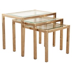 French Vintage Set of Brass & Glass Nesting Tables