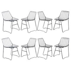 French Vintage Set of Eight Black Wire Chairs