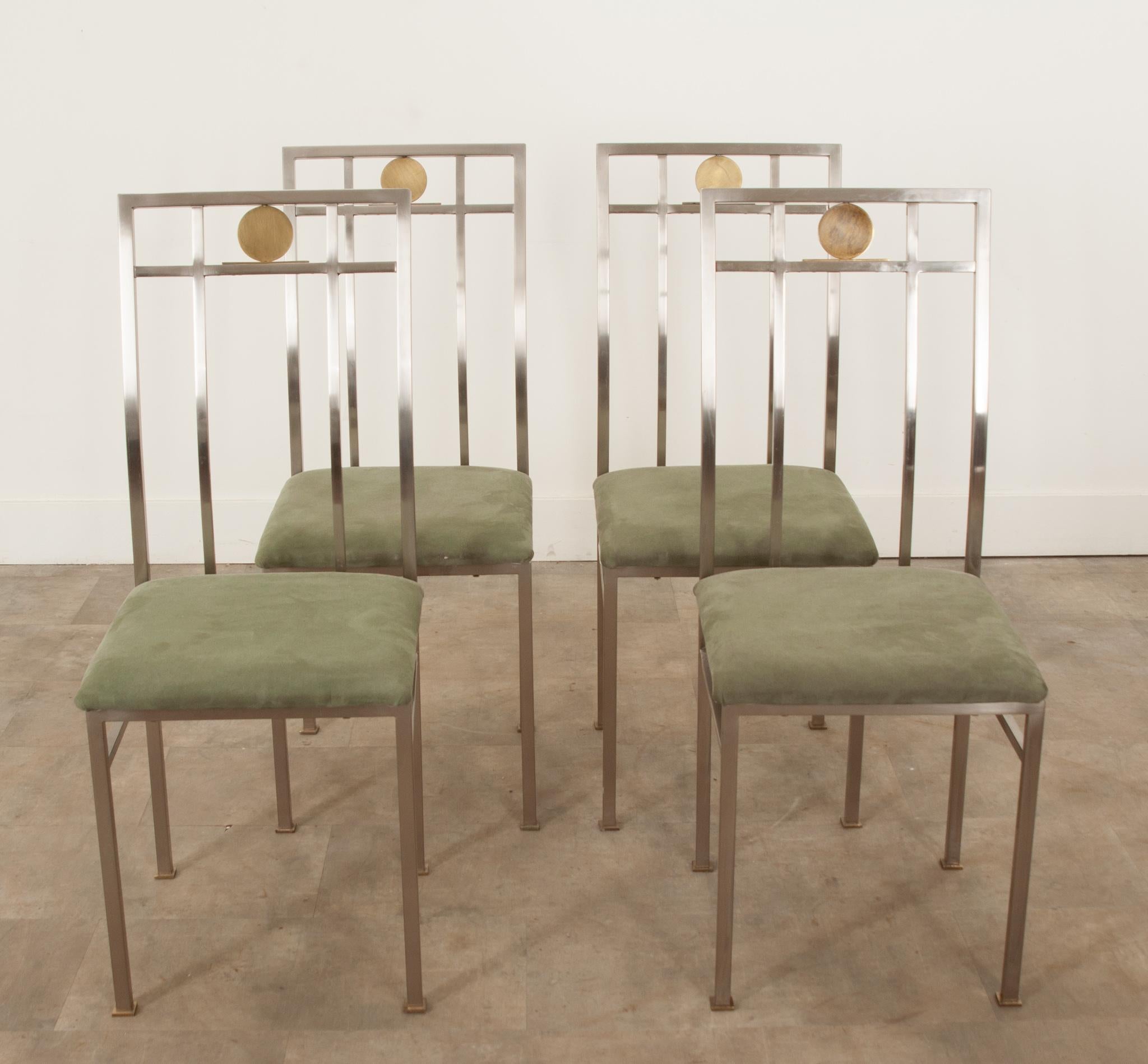 Gilt French Vintage Set of Four Mid-Century Modern Chairs For Sale