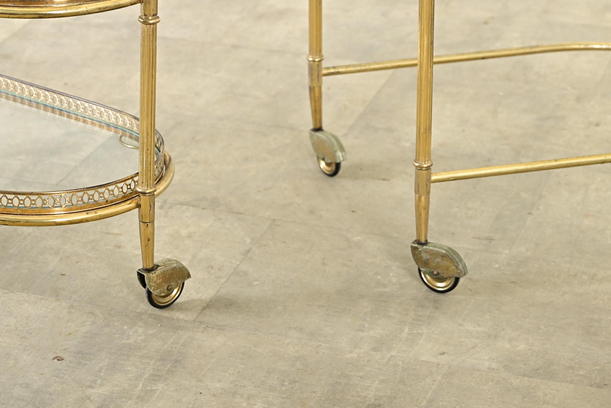 French Vintage Set of Brass & Glass Nesting Trolleys For Sale 4