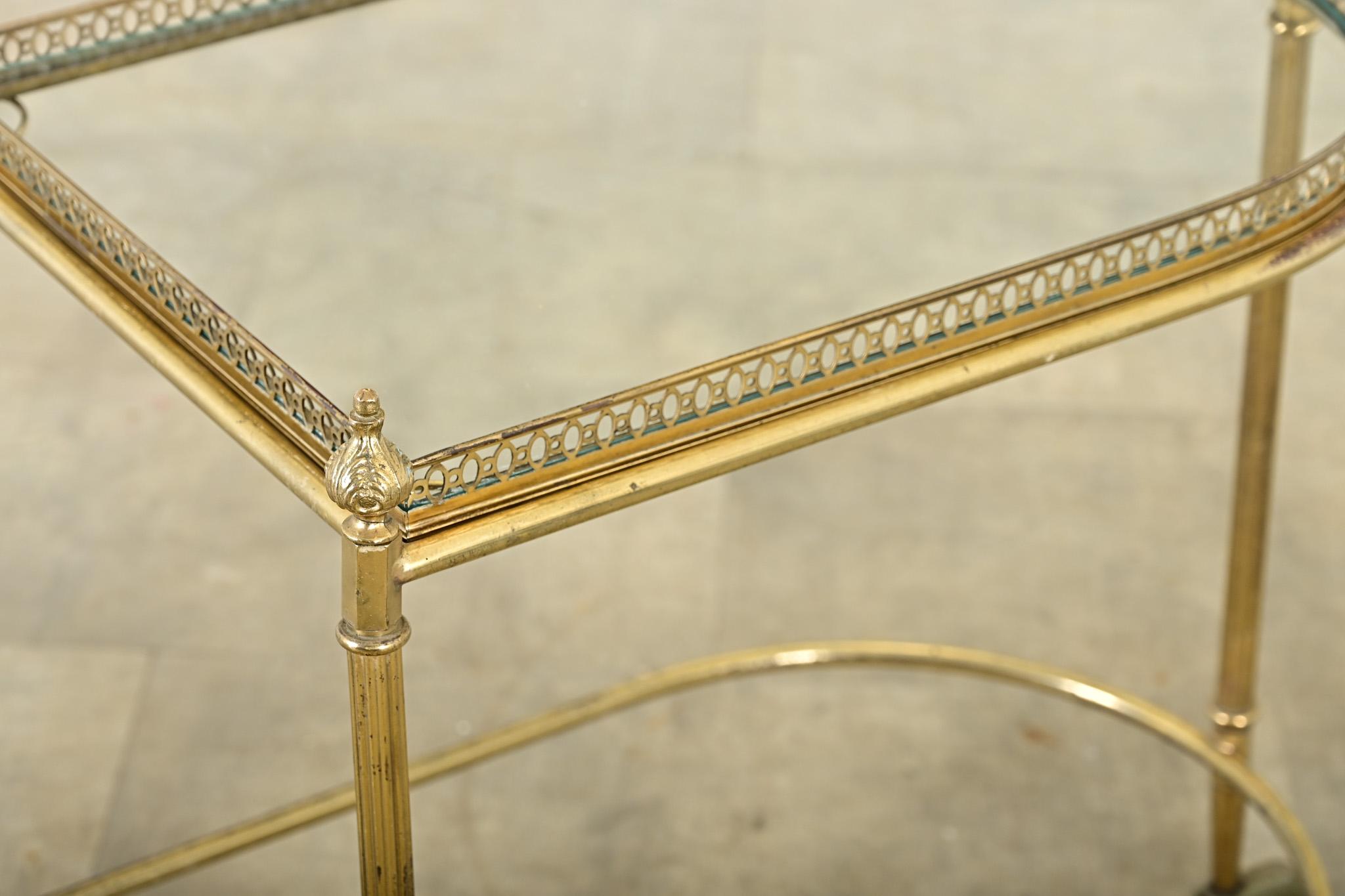 French Vintage Set of Brass & Glass Nesting Trolleys For Sale 10