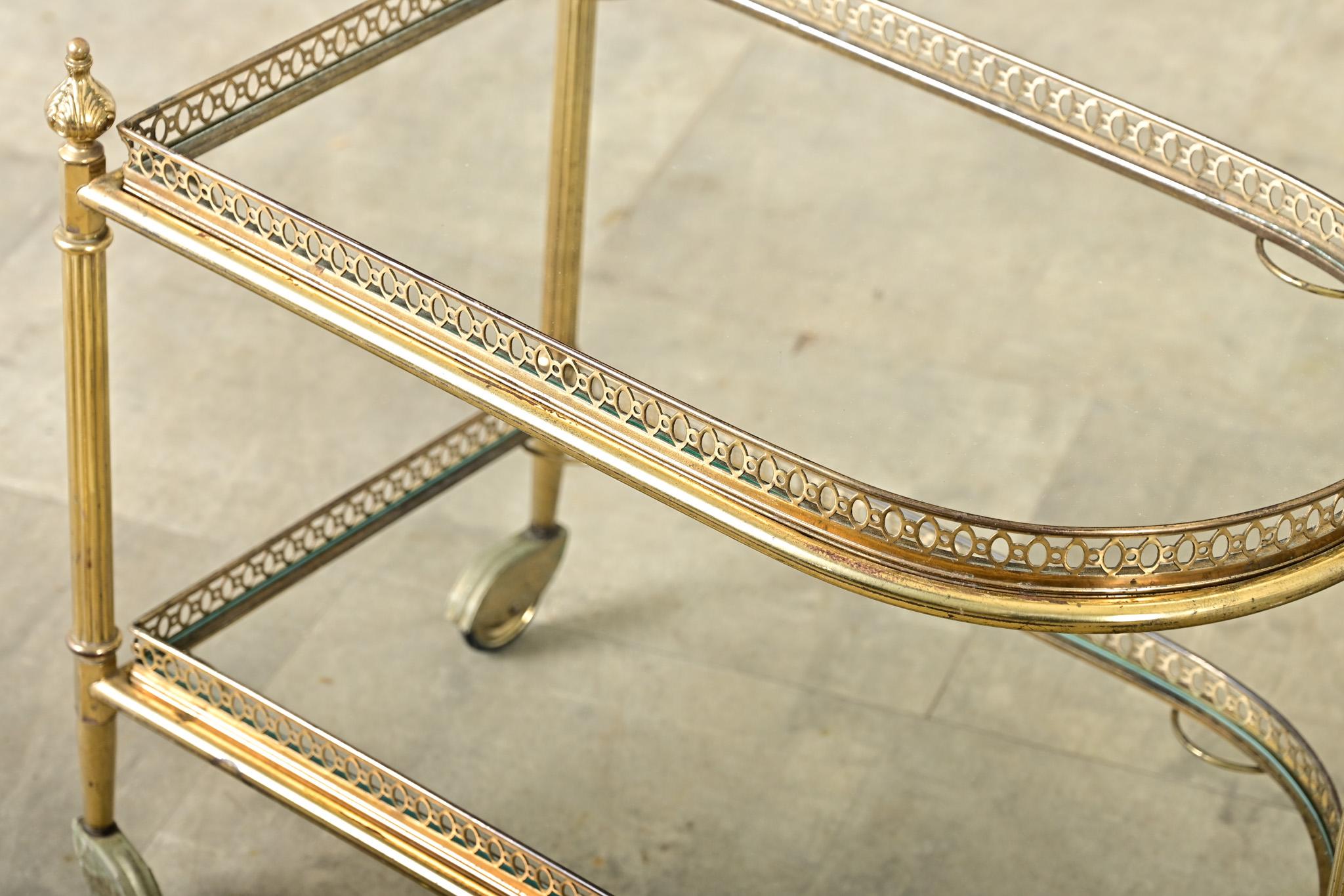French Vintage Set of Brass & Glass Nesting Trolleys For Sale 11