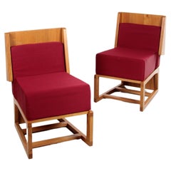 French Used Set of Oak Designer Chairs, 1970s