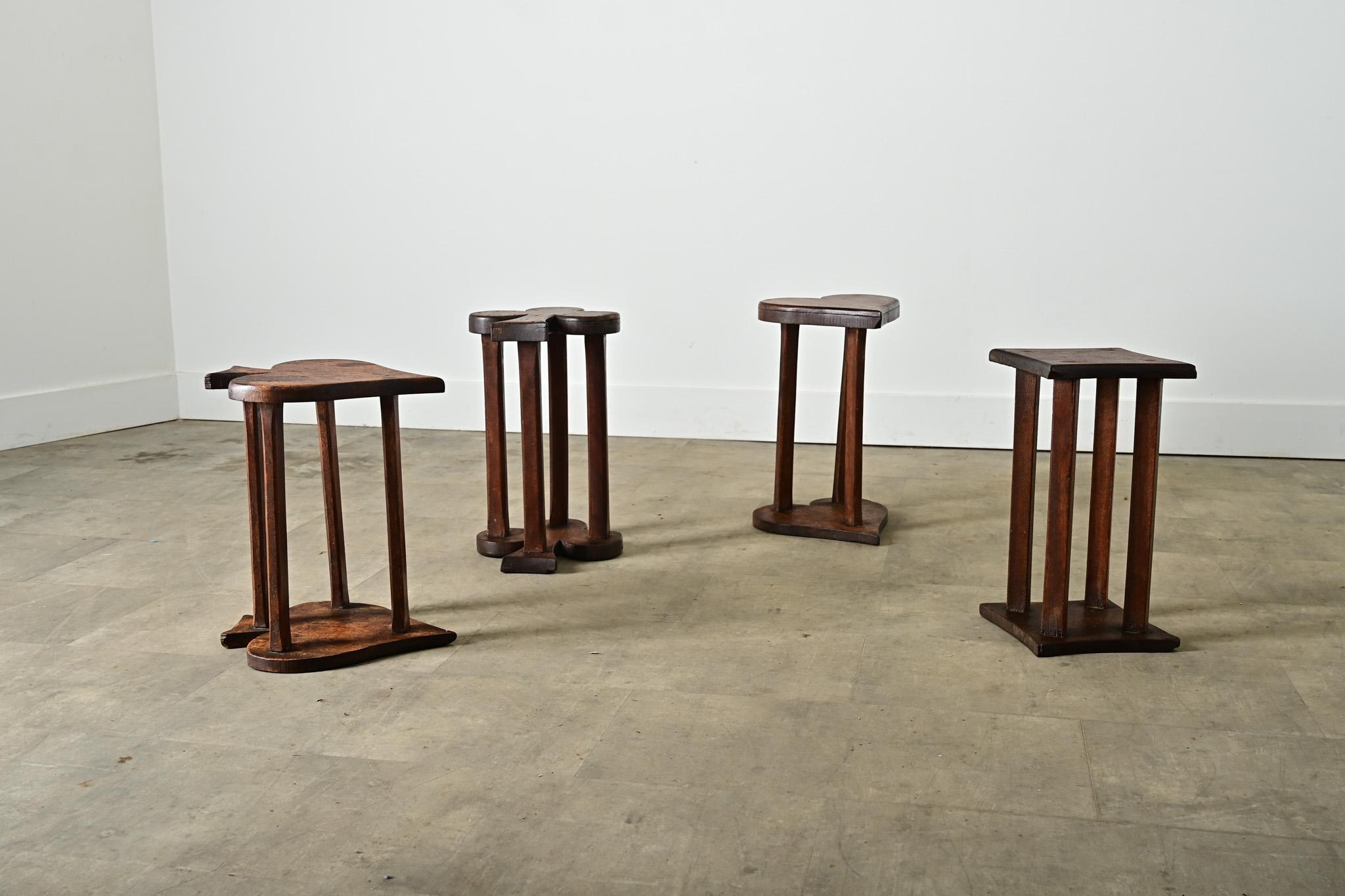 French Vintage Set of Oak Playing Card Stools For Sale 5