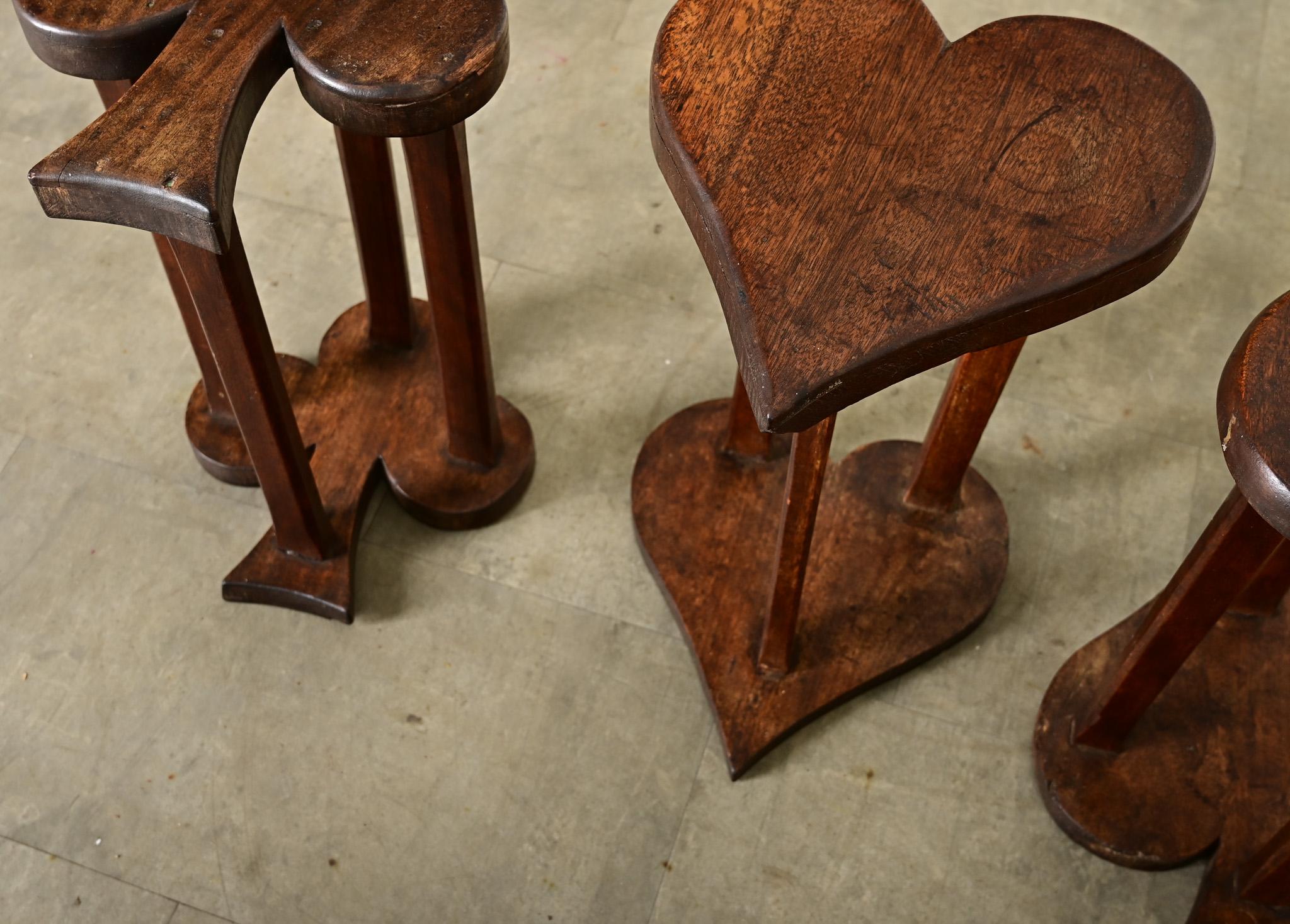 French Vintage Set of Oak Playing Card Stools In Good Condition For Sale In Baton Rouge, LA