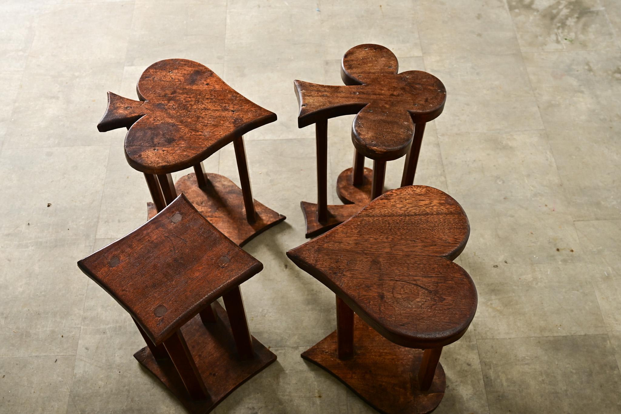 20th Century French Vintage Set of Oak Playing Card Stools For Sale