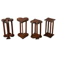 French Vintage Set of Oak Playing Card Stools