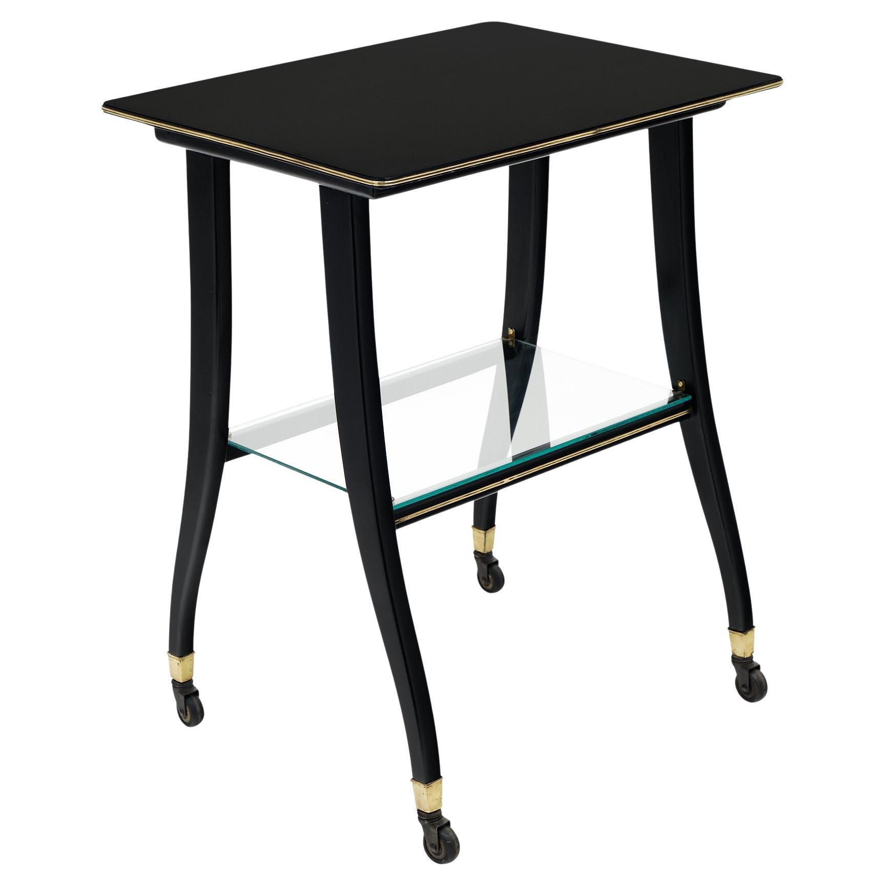 French Vintage Side Table on Casters, Mid-Century Modern