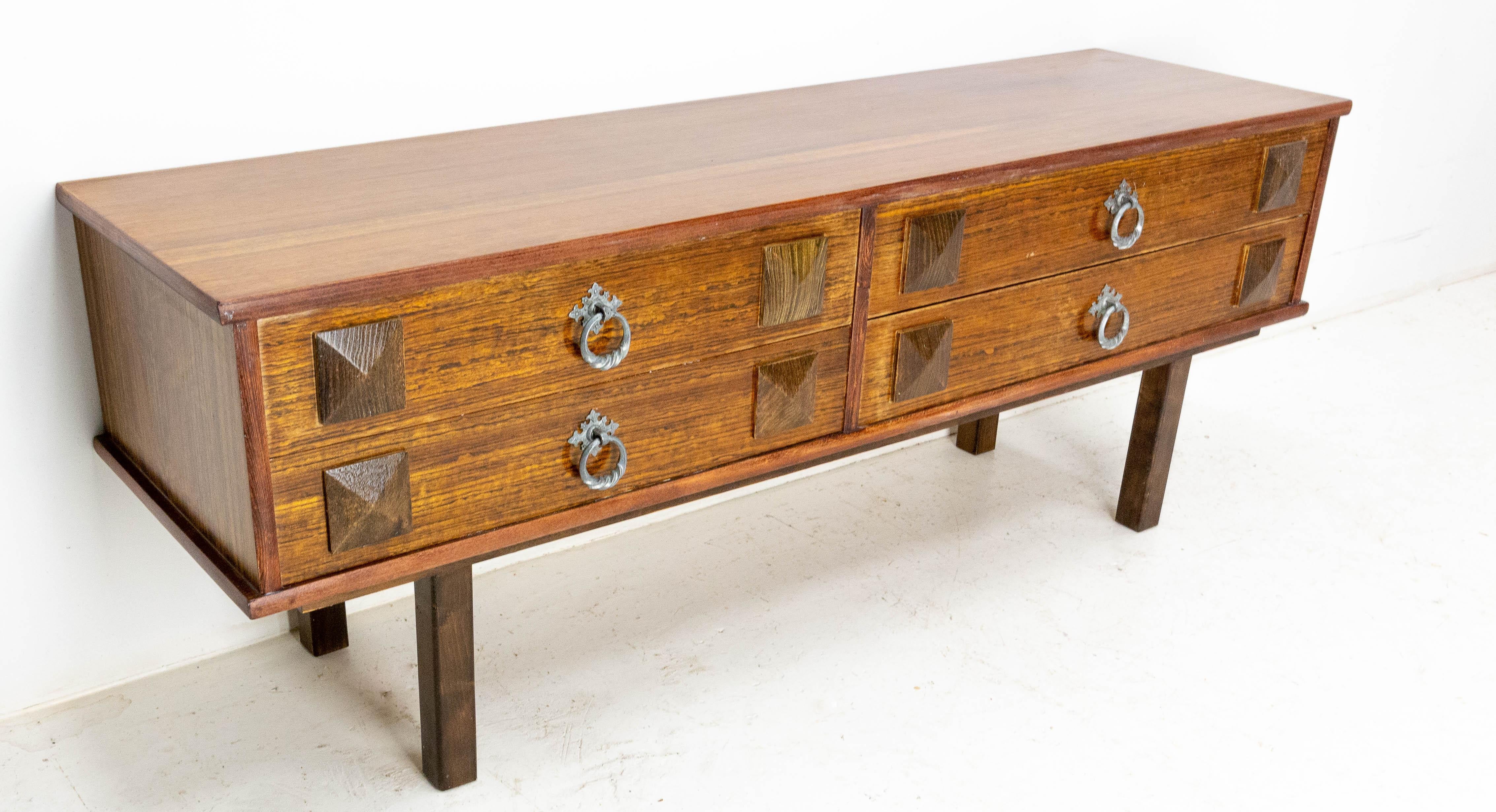 Mid-Century Modern French Vintage Side Table or Console Table with Four Drawers, circa 1960 For Sale