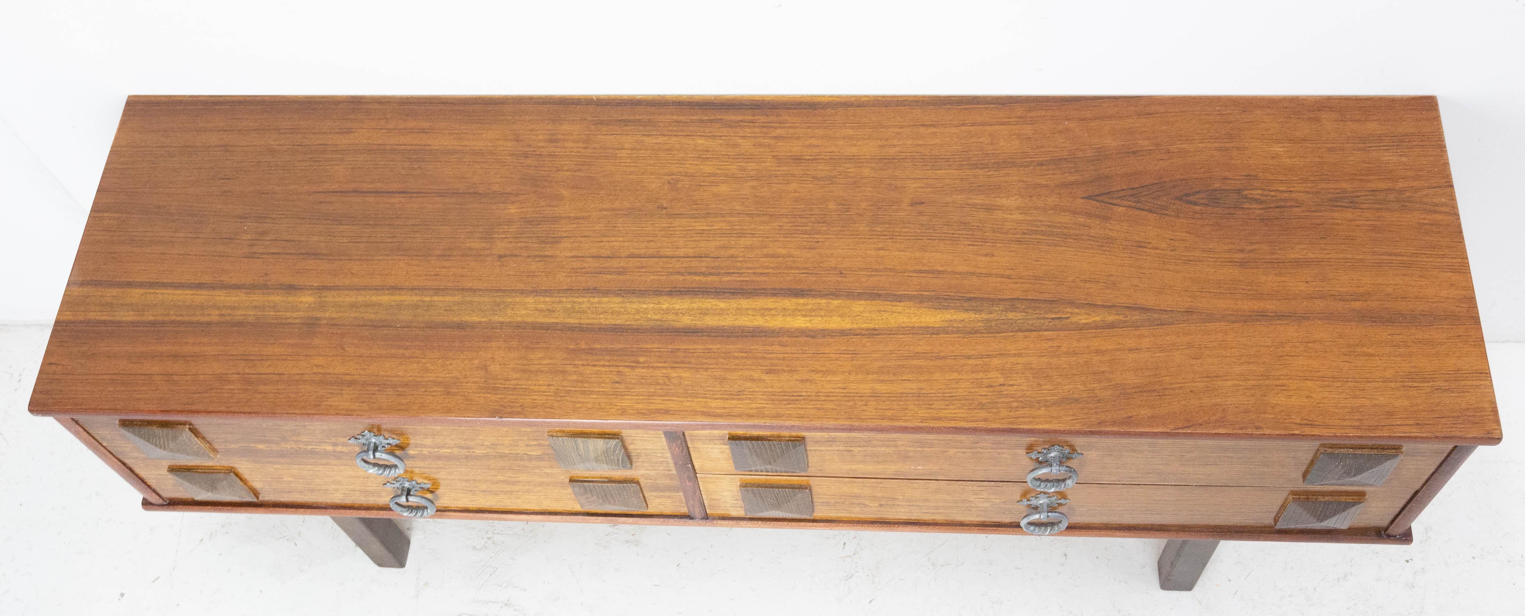 Wood French Vintage Side Table or Console Table with Four Drawers, circa 1960 For Sale