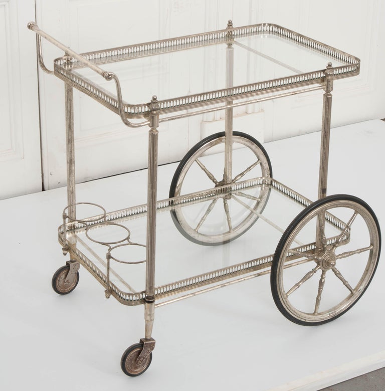 French Vintage Silver Bar Cart For Sale at 1stdibs