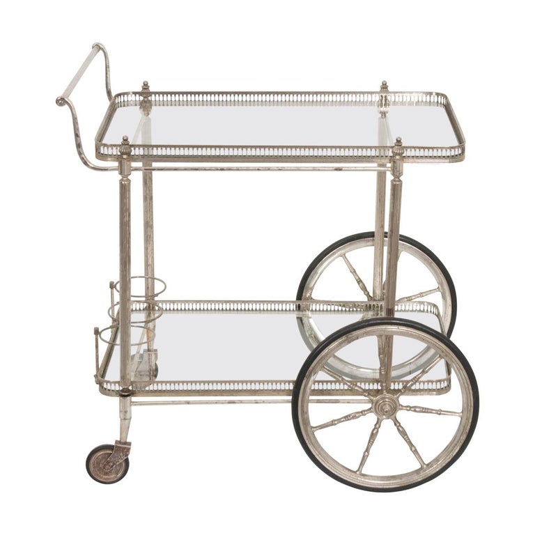 French Vintage Silver Bar Cart For Sale at 1stdibs