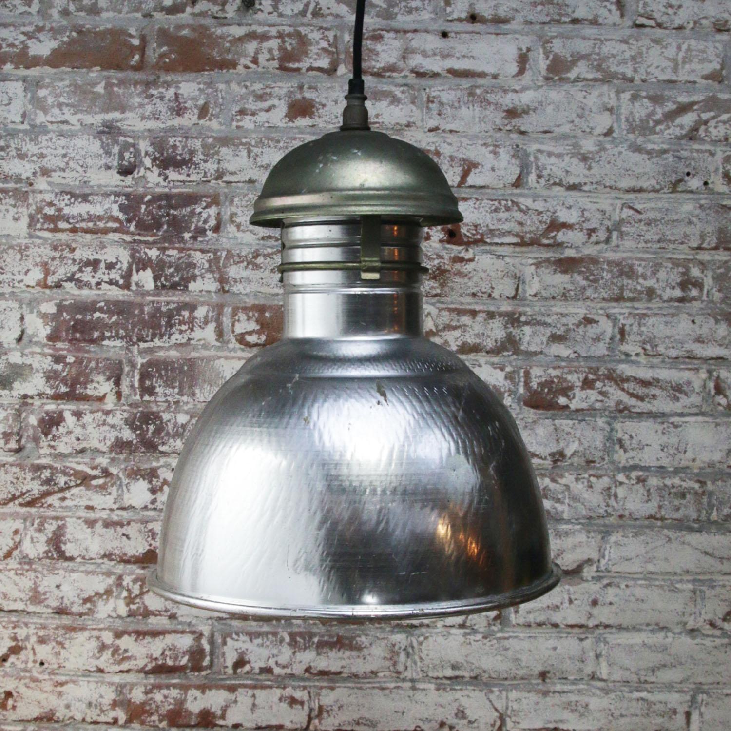 20th Century French Vintage Silver Metal Industrial Pedant Light For Sale