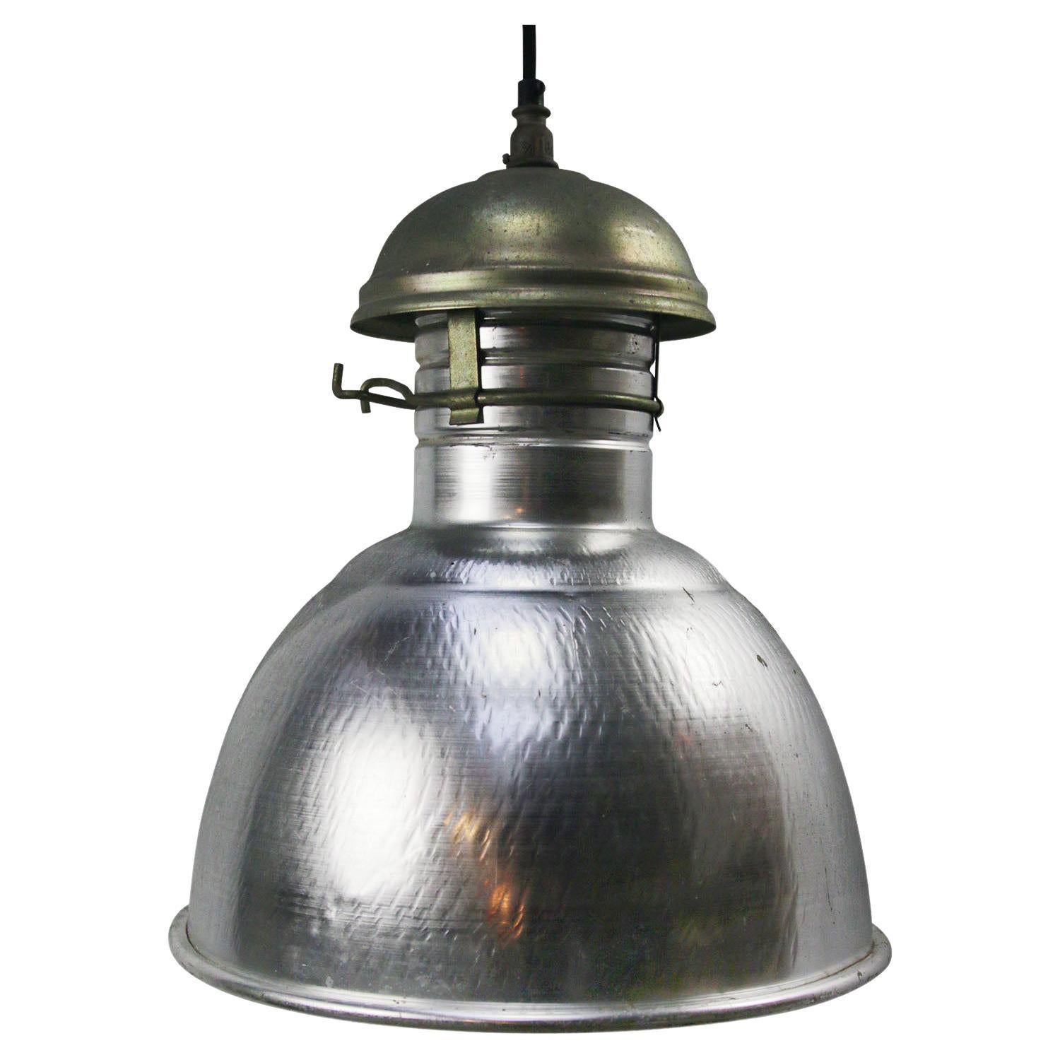 French Vintage Silver Metal Industrial Pedant Light For Sale