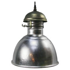 French Used Silver Metal Industrial Pedant Light