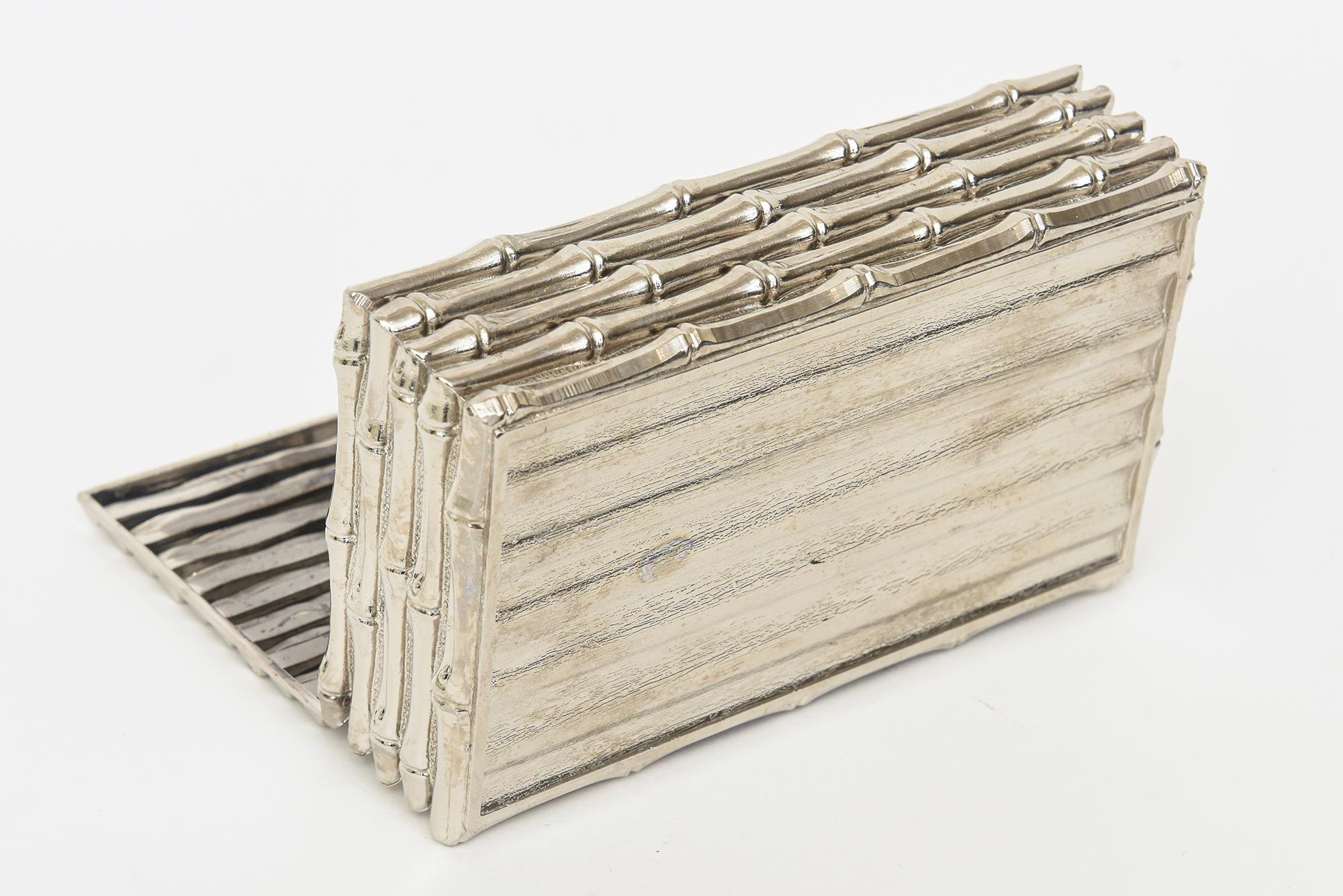 Französisch Vintage Silber Platte Bambus Design aufklappbare kleine Box Schreibtisch Accessoire im Angebot 4