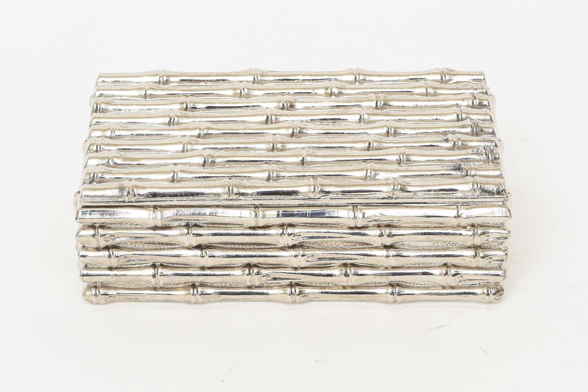 Französisch Vintage Silber Platte Bambus Design aufklappbare kleine Box Schreibtisch Accessoire im Angebot 5