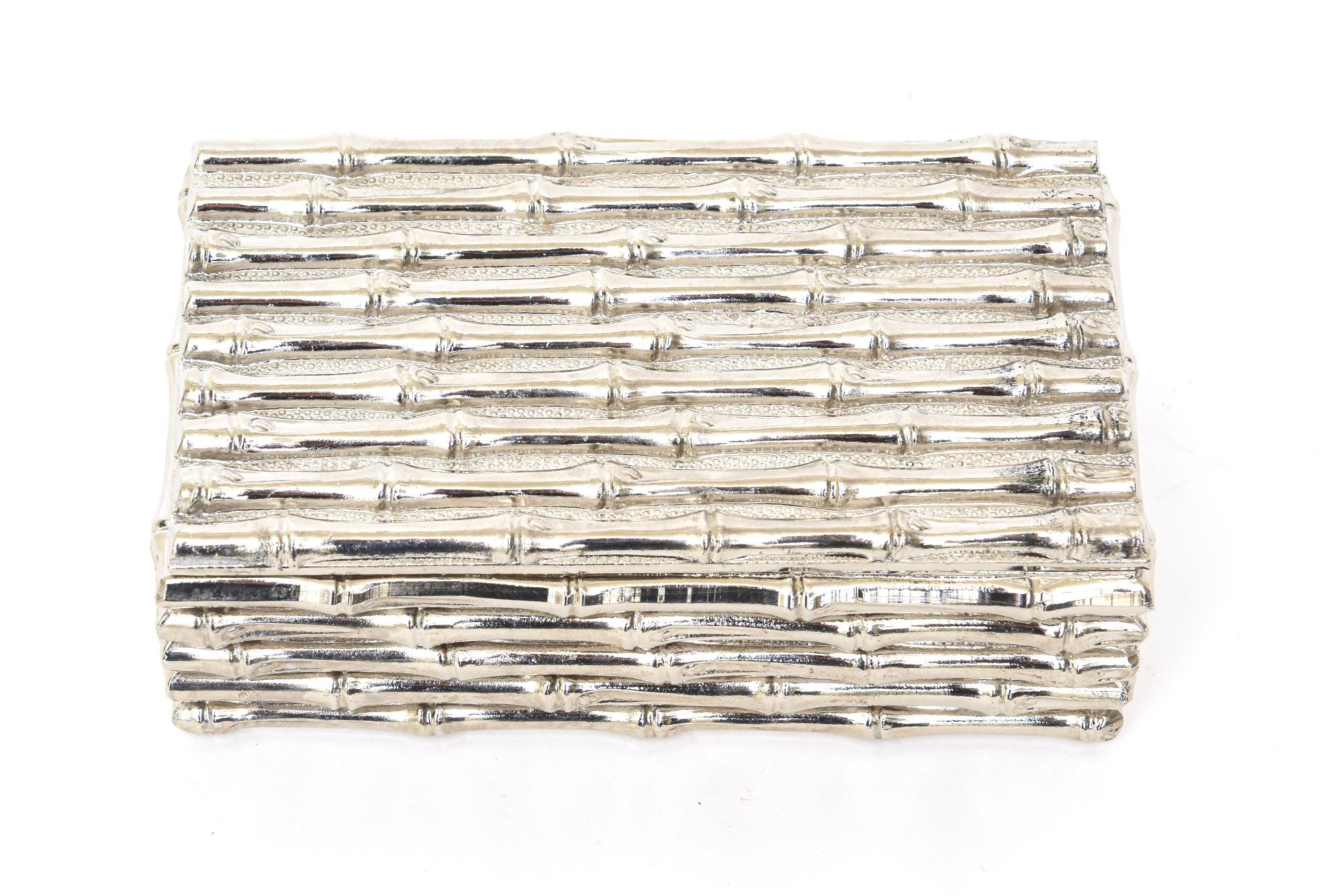 Französisch Vintage Silber Platte Bambus Design aufklappbare kleine Box Schreibtisch Accessoire im Angebot 7