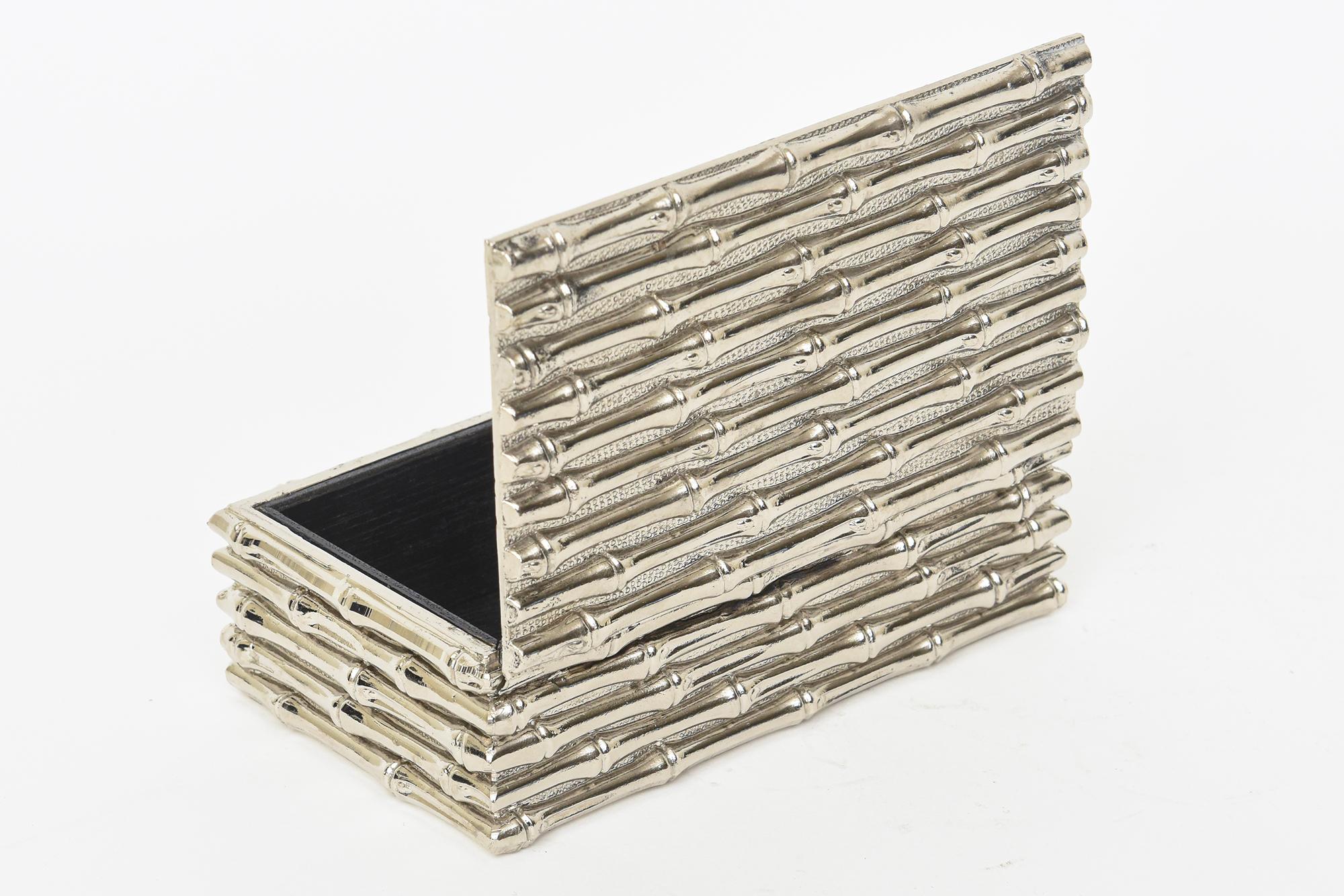 Französisch Vintage Silber Platte Bambus Design aufklappbare kleine Box Schreibtisch Accessoire im Angebot 2