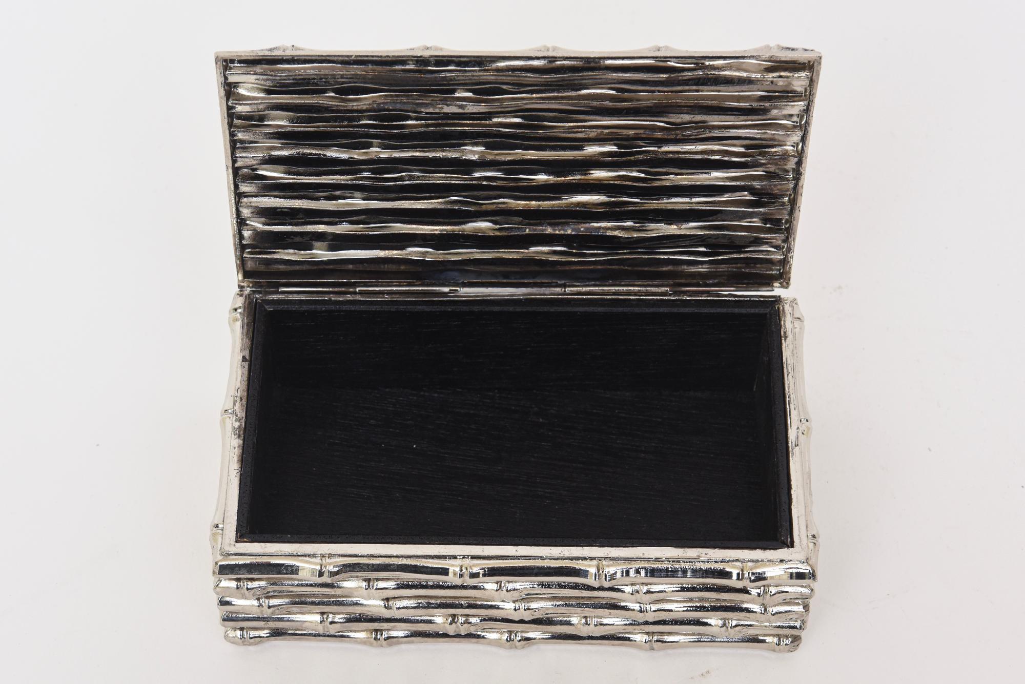 Französisch Vintage Silber Platte Bambus Design aufklappbare kleine Box Schreibtisch Accessoire im Angebot 3