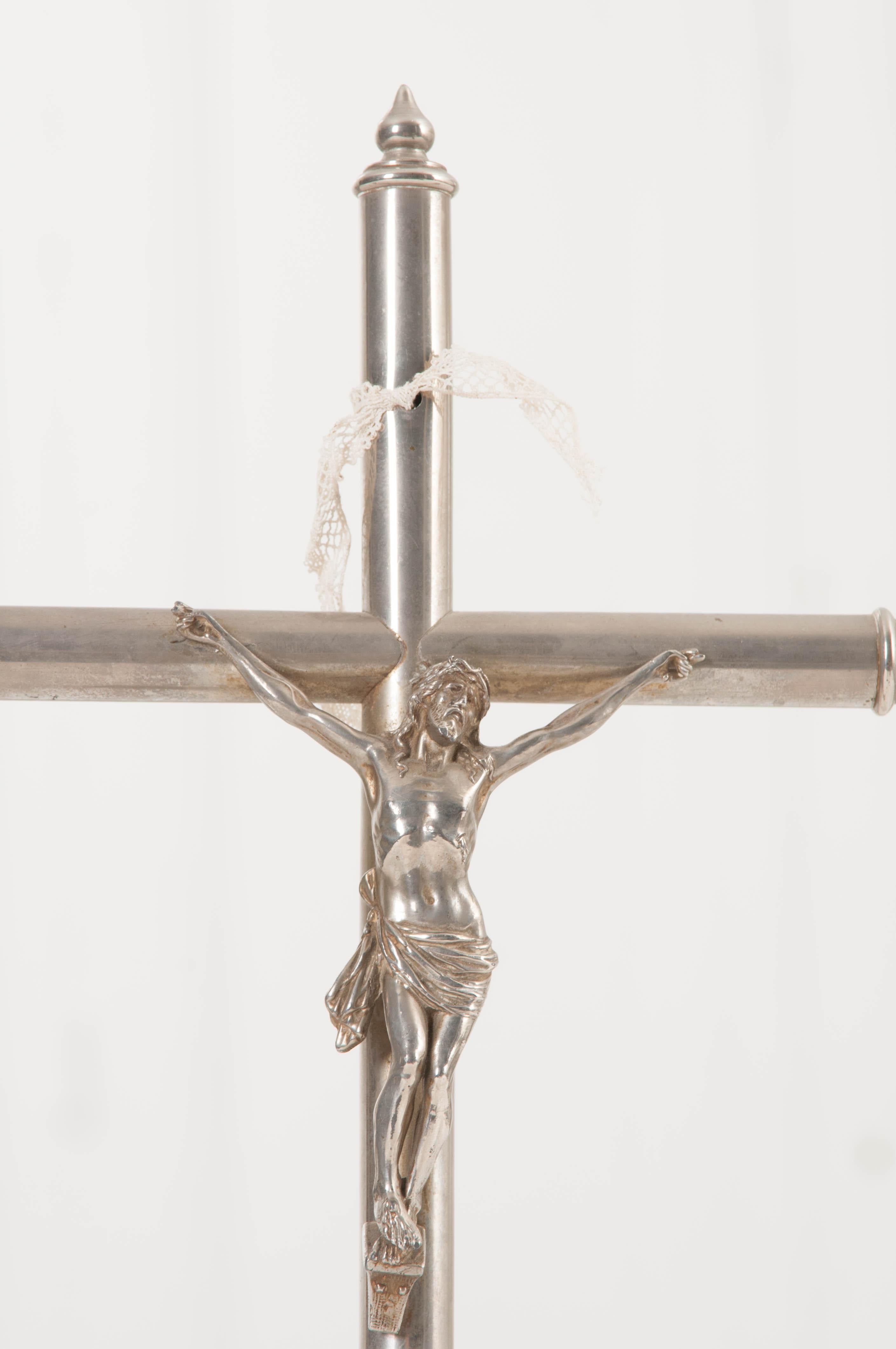 20th Century French Vintage Silver Plate Crucifix