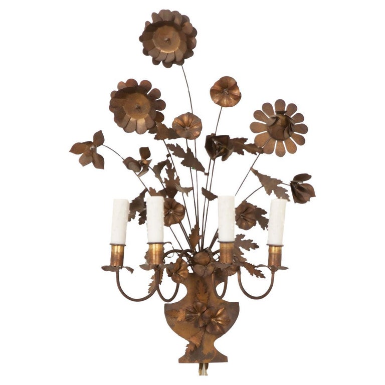 French Vintage Single Flower Sconce For Sale at 1stDibs