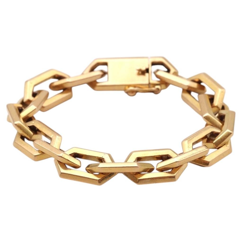 Französischer Vintage-Armreif aus massivem Gold mit Facettenschliff in 18k Gold