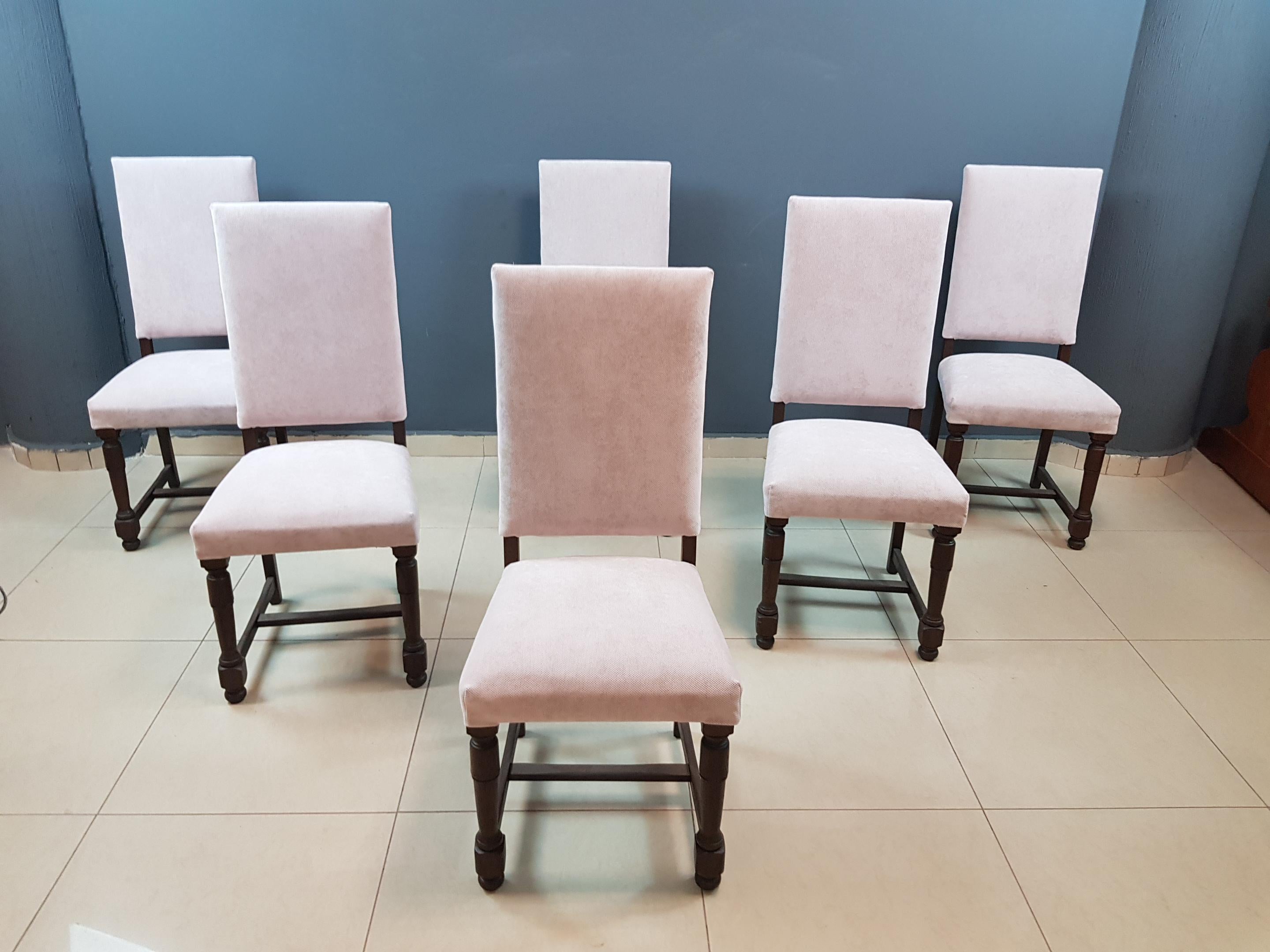 French Vintage Square Back Dining Chairs - Set of 6 For Sale 1