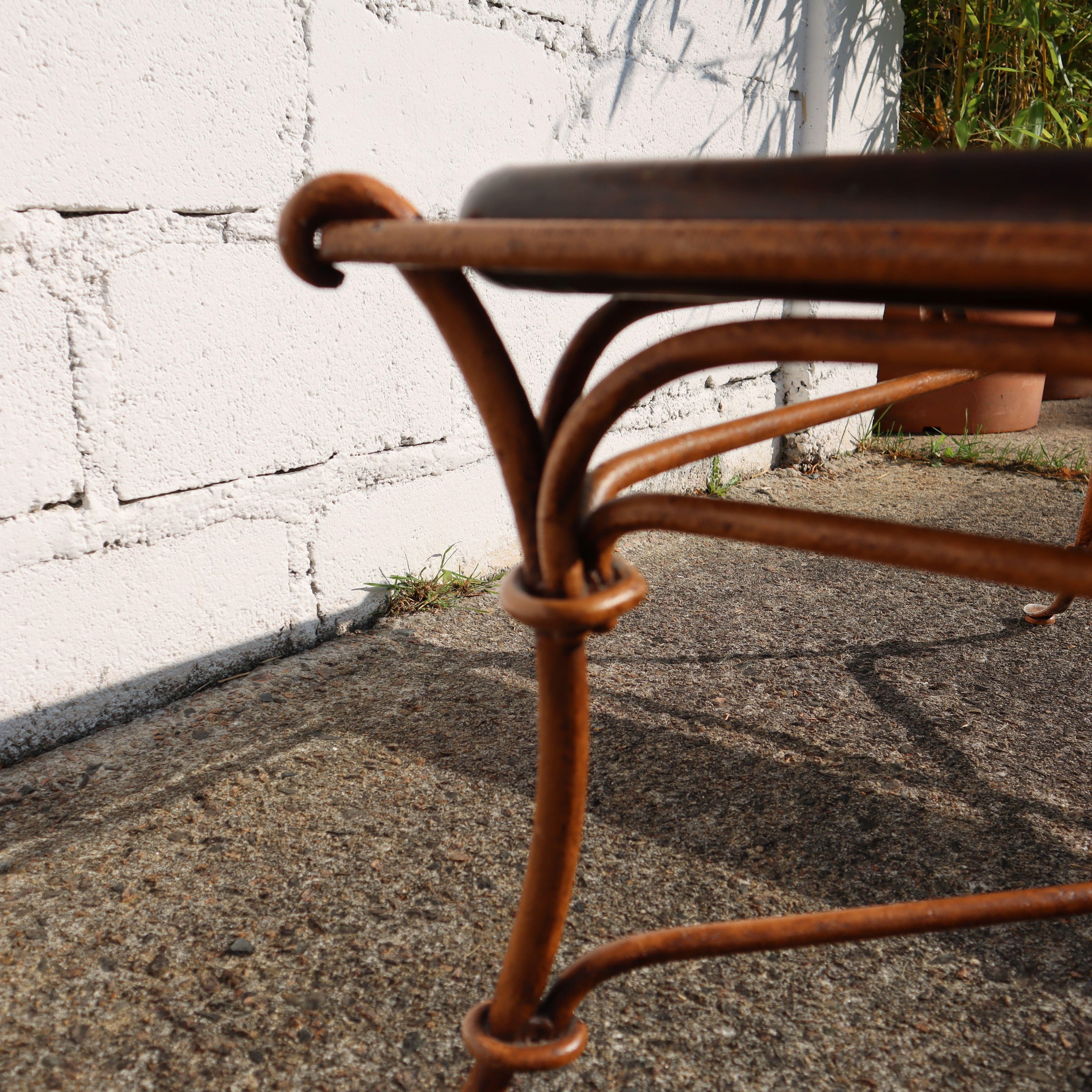 French Vintage square Leather, Iron and Glass Insert Coffee Table-Cocktail Table 4