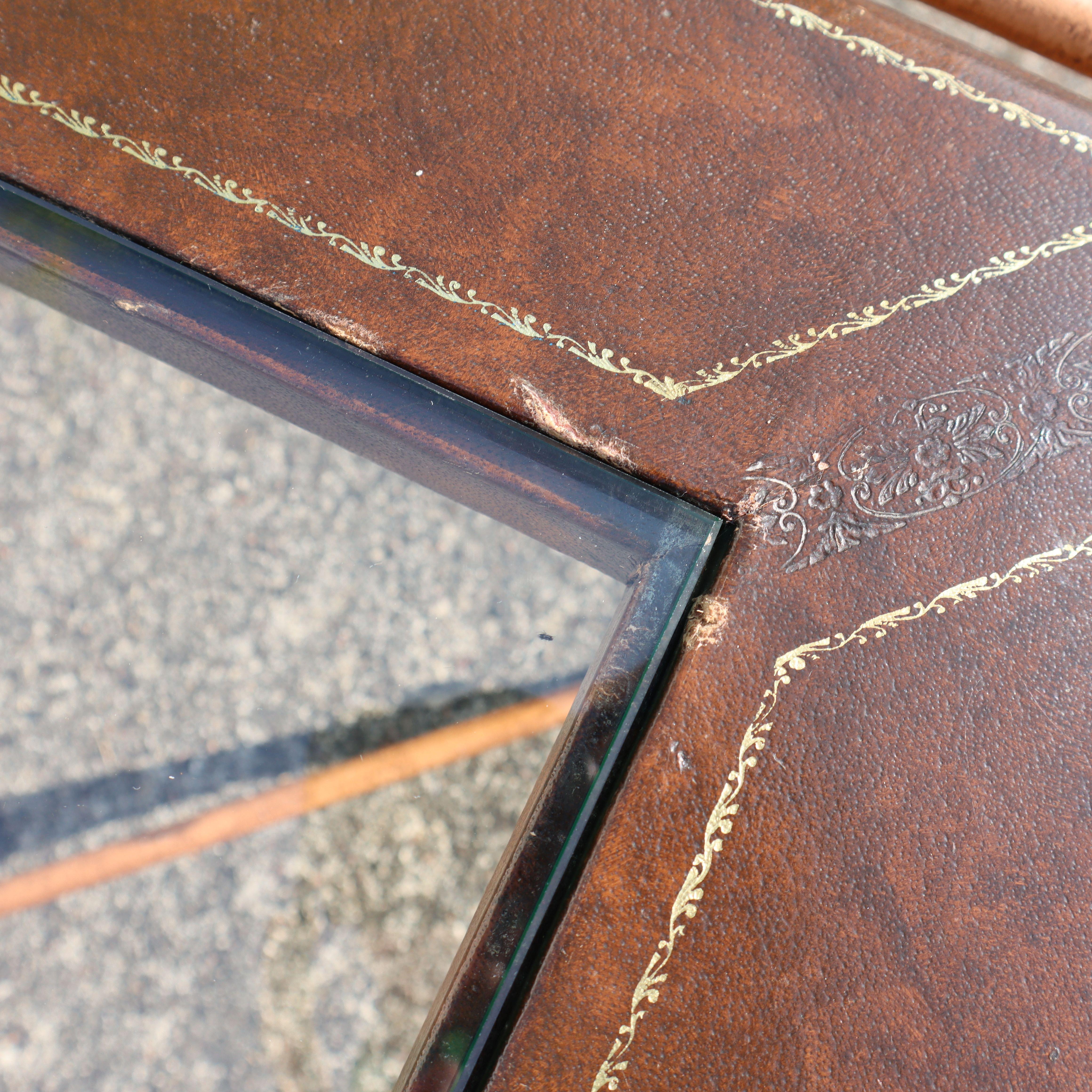 French Vintage square Leather, Iron and Glass Insert Coffee Table-Cocktail Table 10