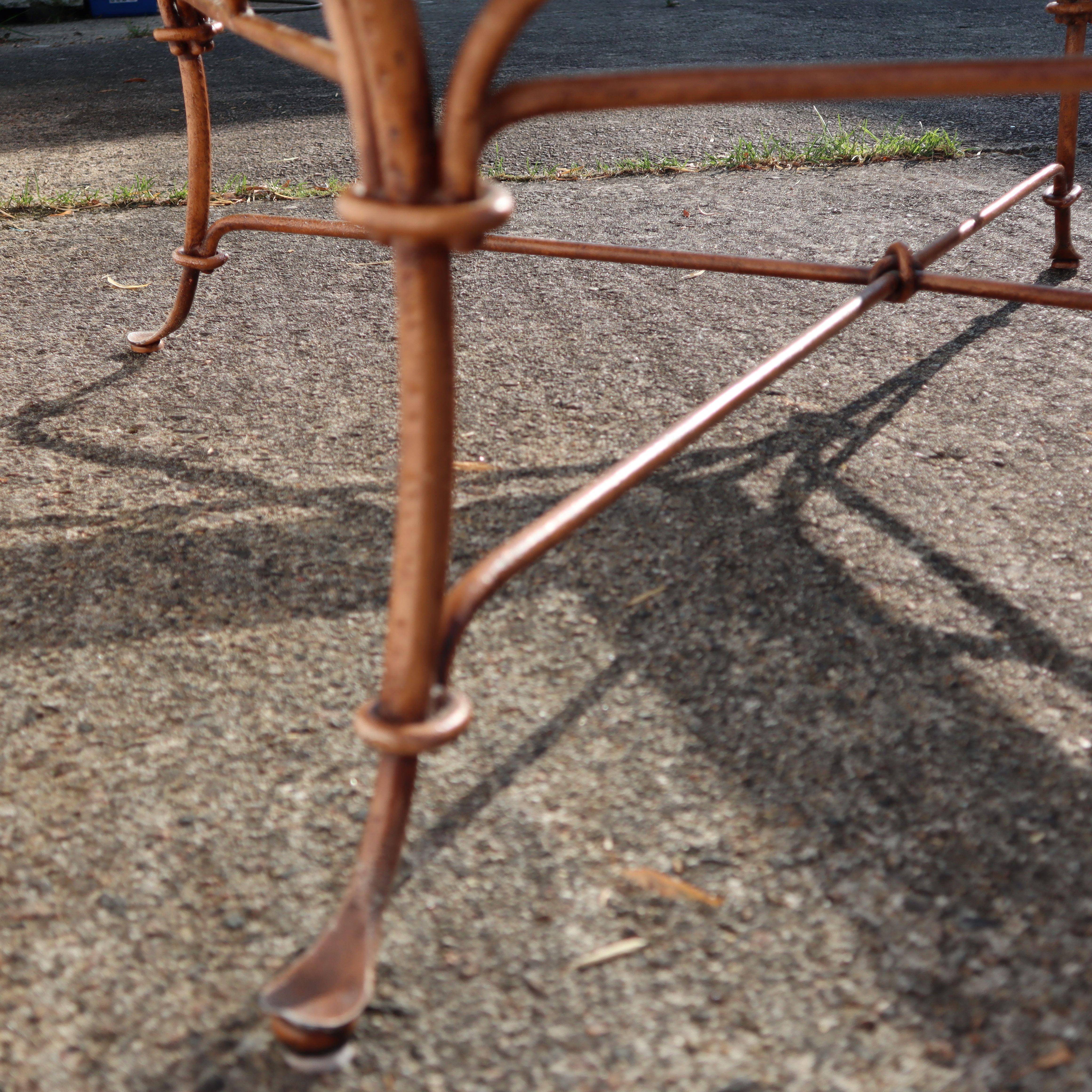 French Vintage square Leather, Iron and Glass Insert Coffee Table-Cocktail Table 12