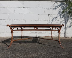 French Vintage square Leather, Iron and Glass Insert Coffee Table-Cocktail Table