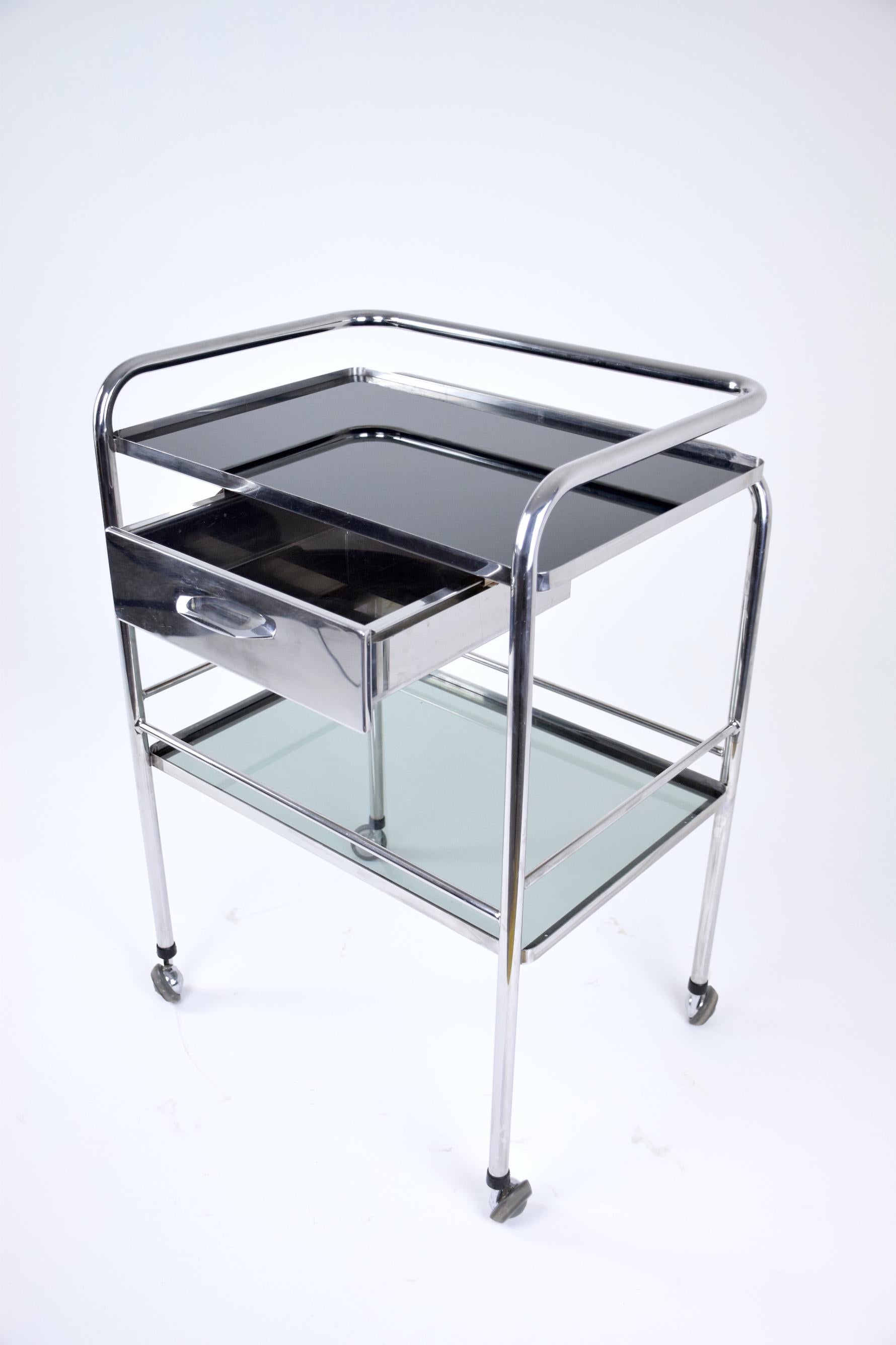 French Vintage Steel Cabinet Cart with Shelves and Rollers, 1960s 5