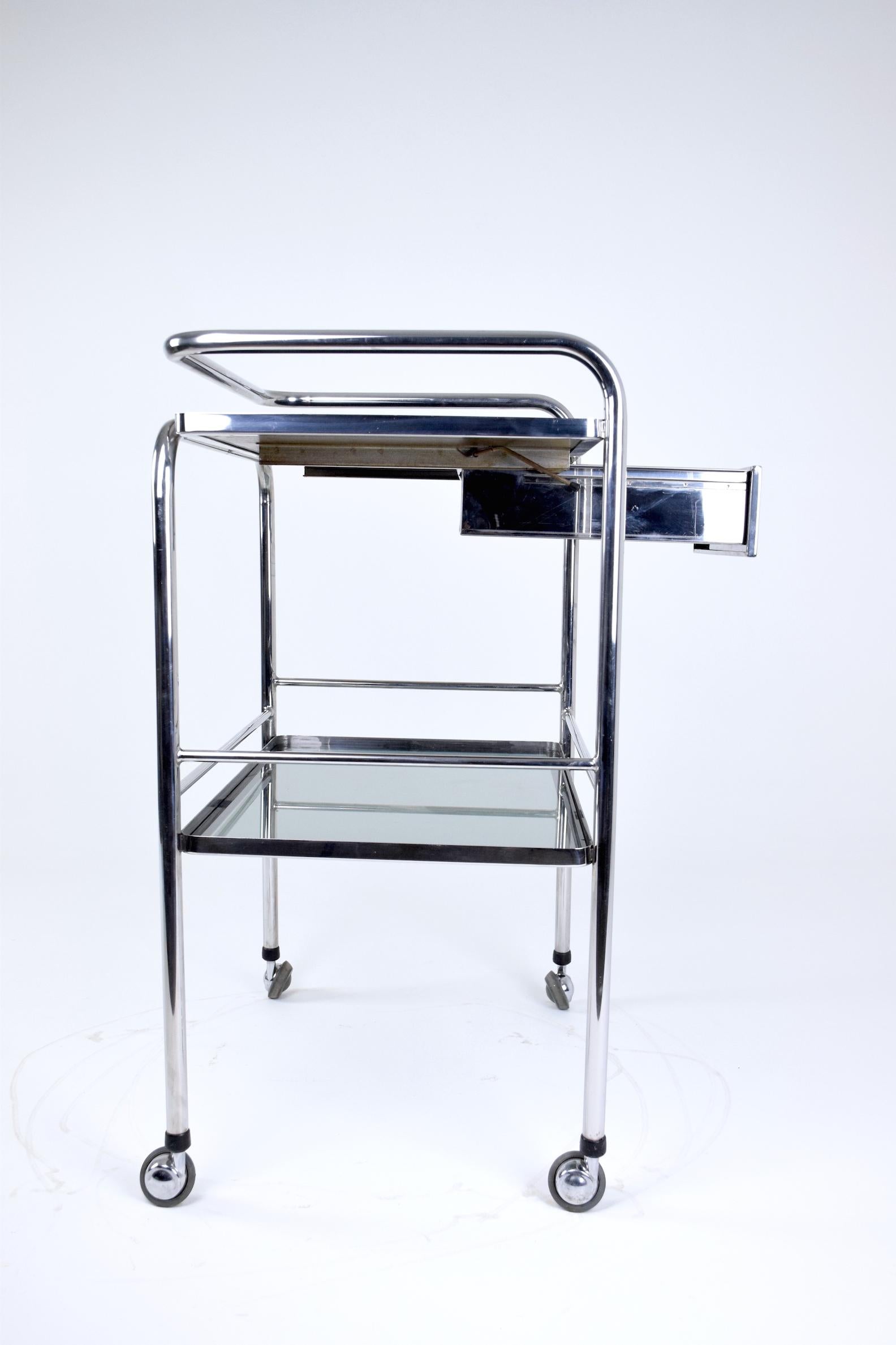French Vintage Steel Cabinet Cart with Shelves and Rollers, 1960s 6