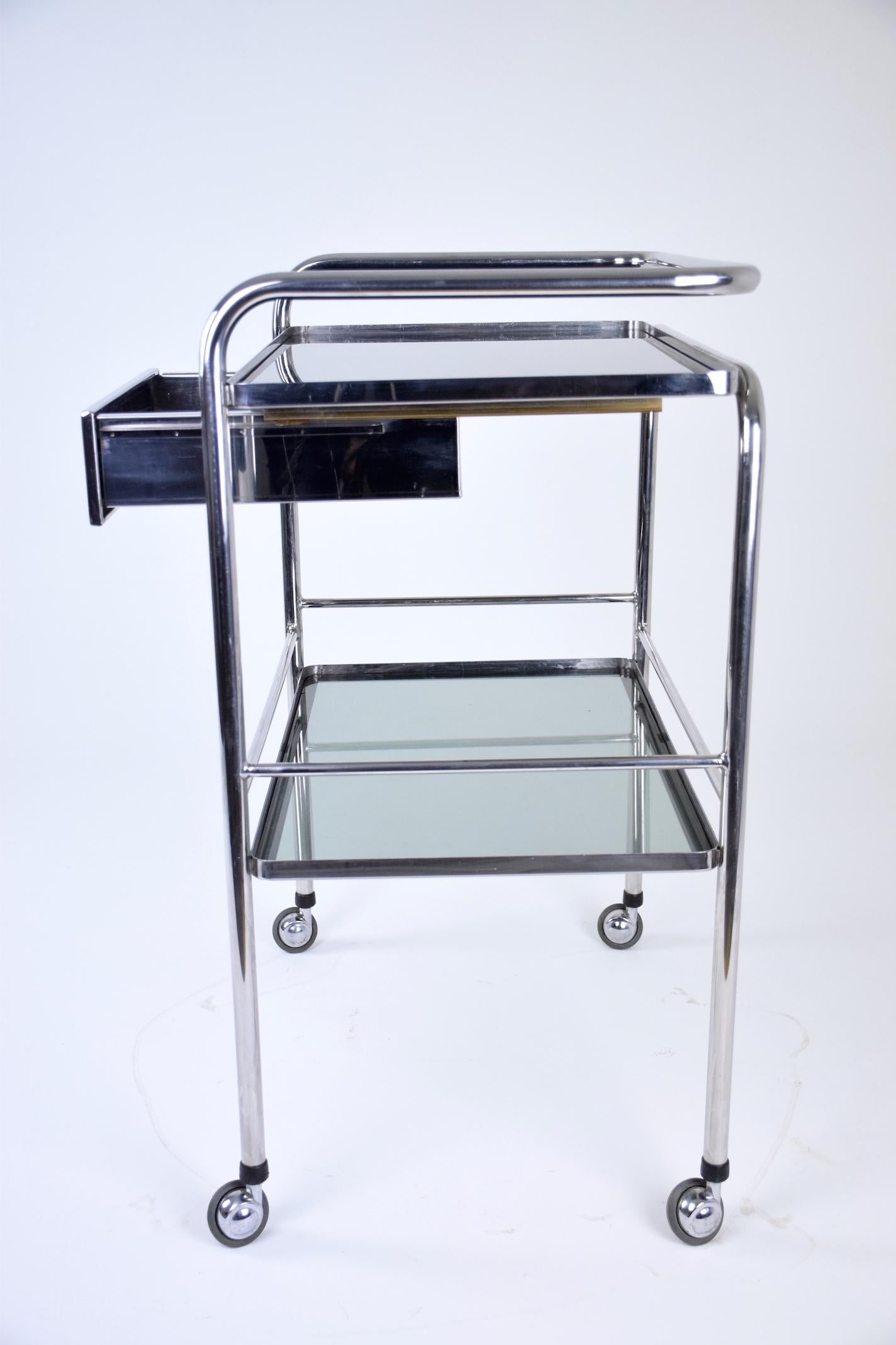 French Vintage Steel Cabinet Cart with Shelves and Rollers, 1960s 7