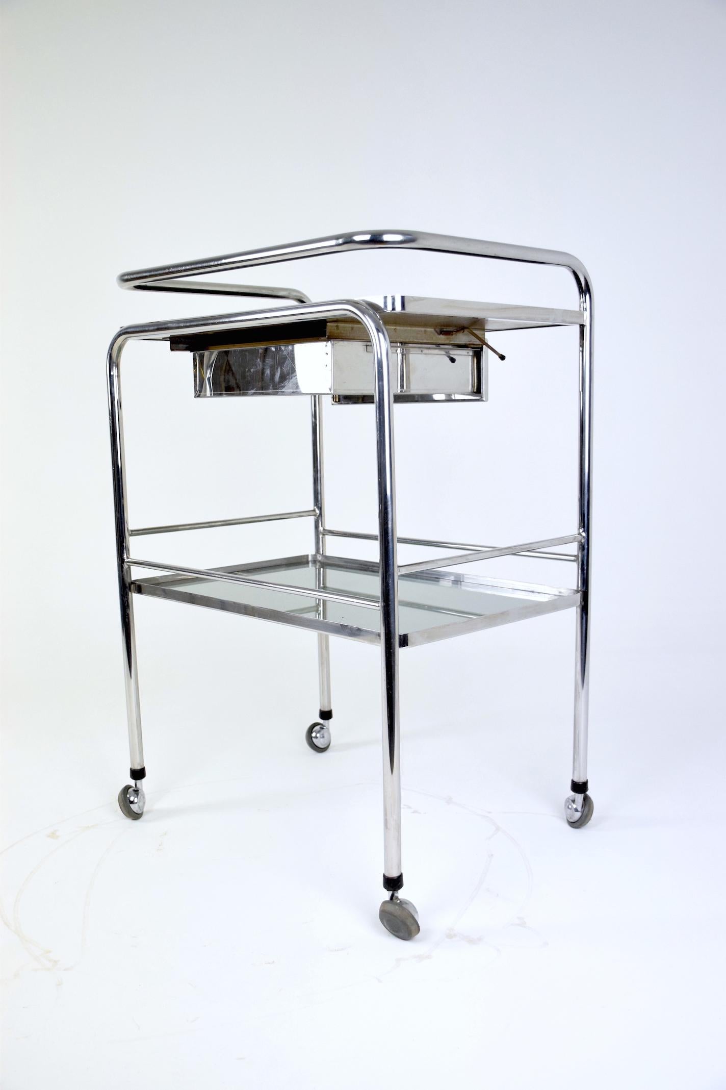 French Vintage Steel Cabinet Cart with Shelves and Rollers, 1960s 11