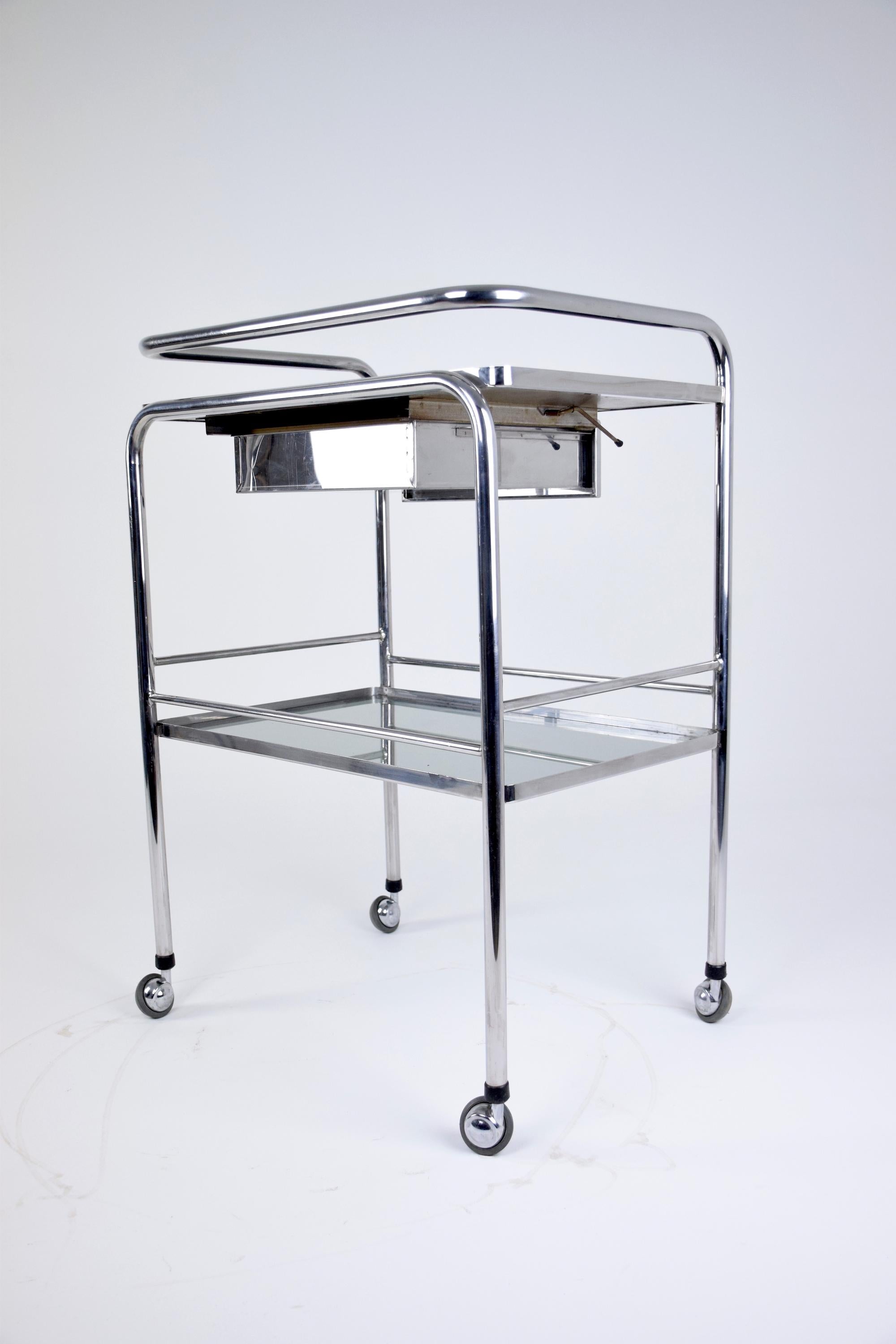 French Vintage Steel Cabinet Cart with Shelves and Rollers, 1960s 12