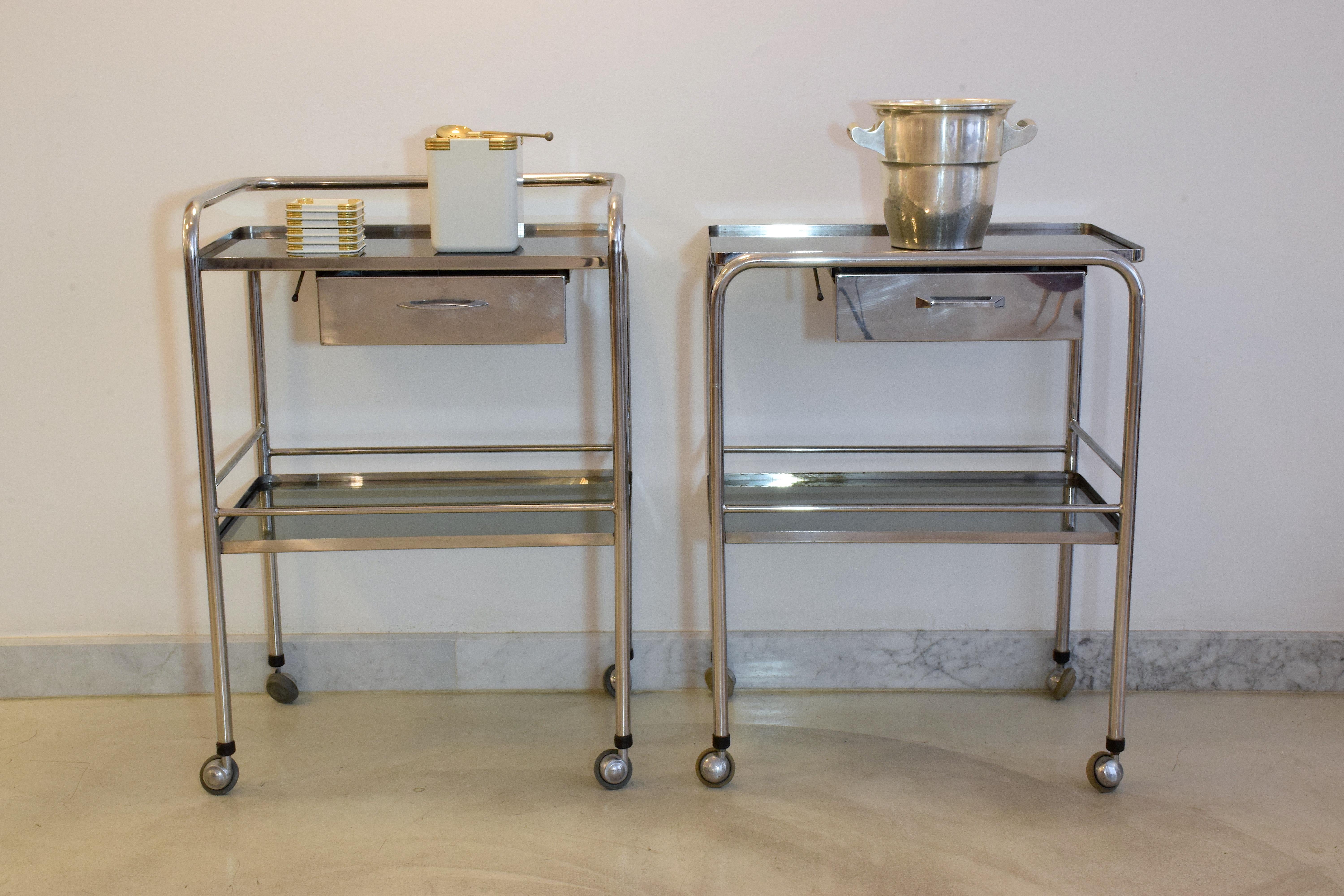 Industrial French Vintage Steel Cabinet Cart with Shelves and Rollers, 1960s