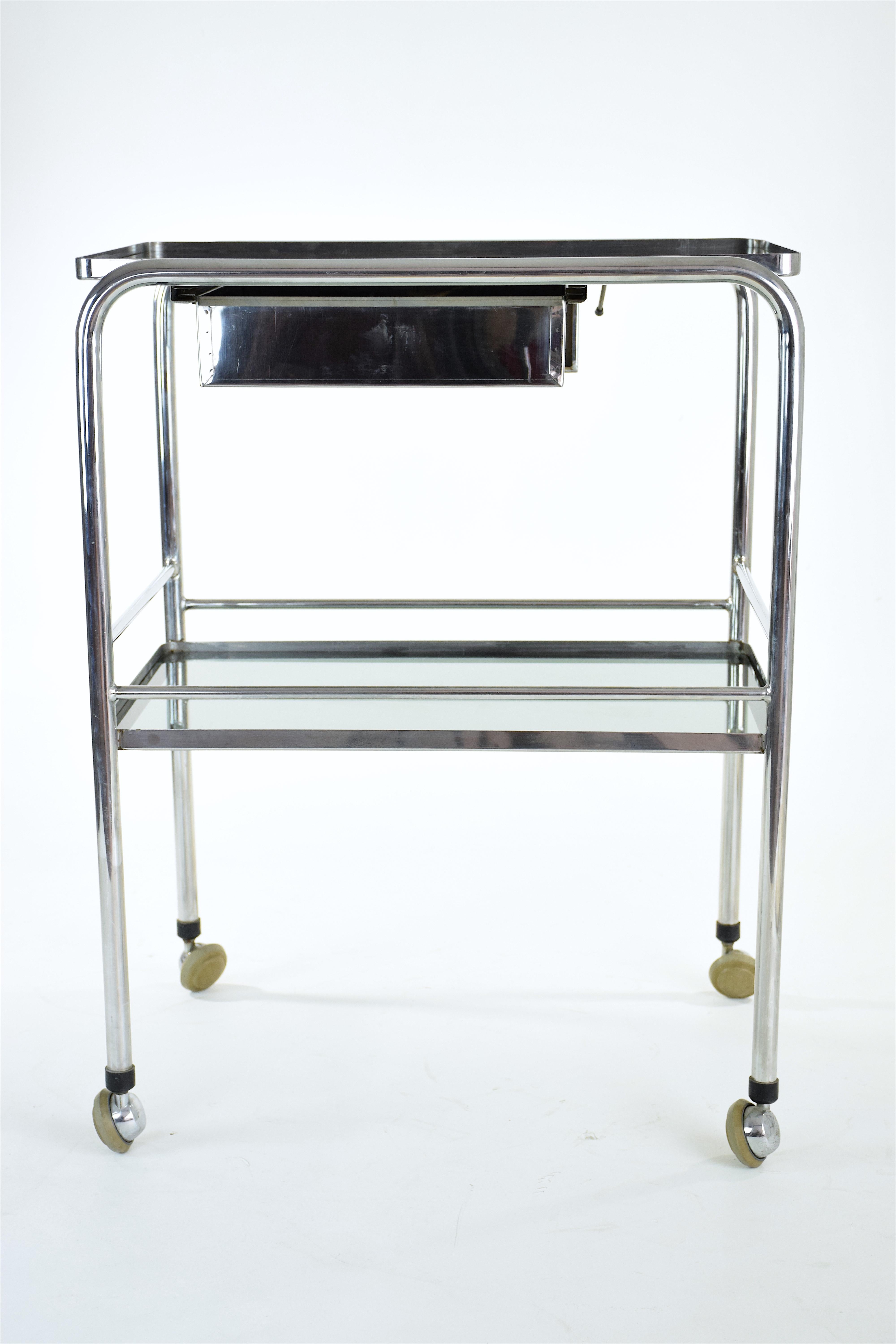 French Vintage Steel Cart with Shelves and Rollers 1960s 6