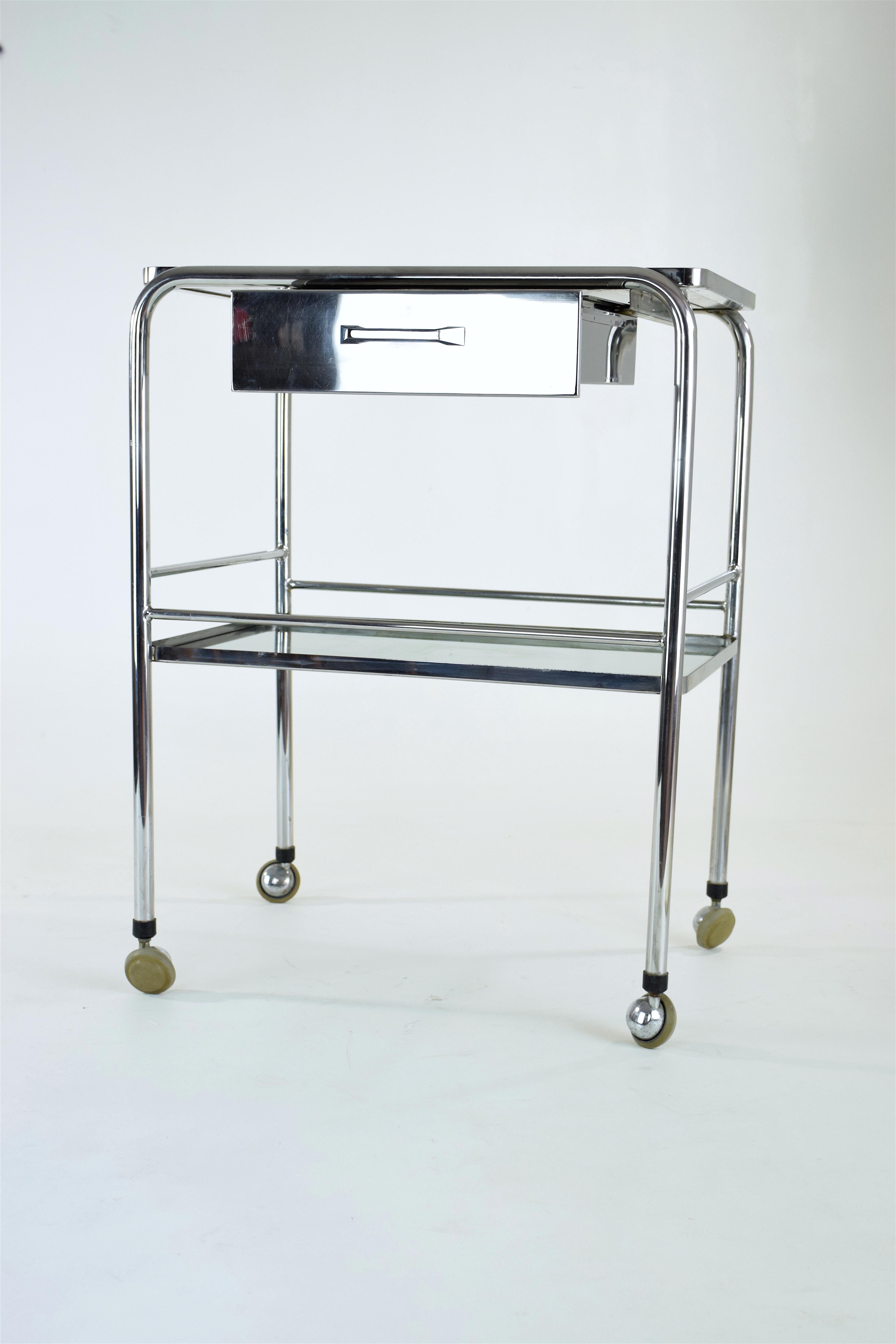 French Vintage Steel Cart with Shelves and Rollers 1960s 7