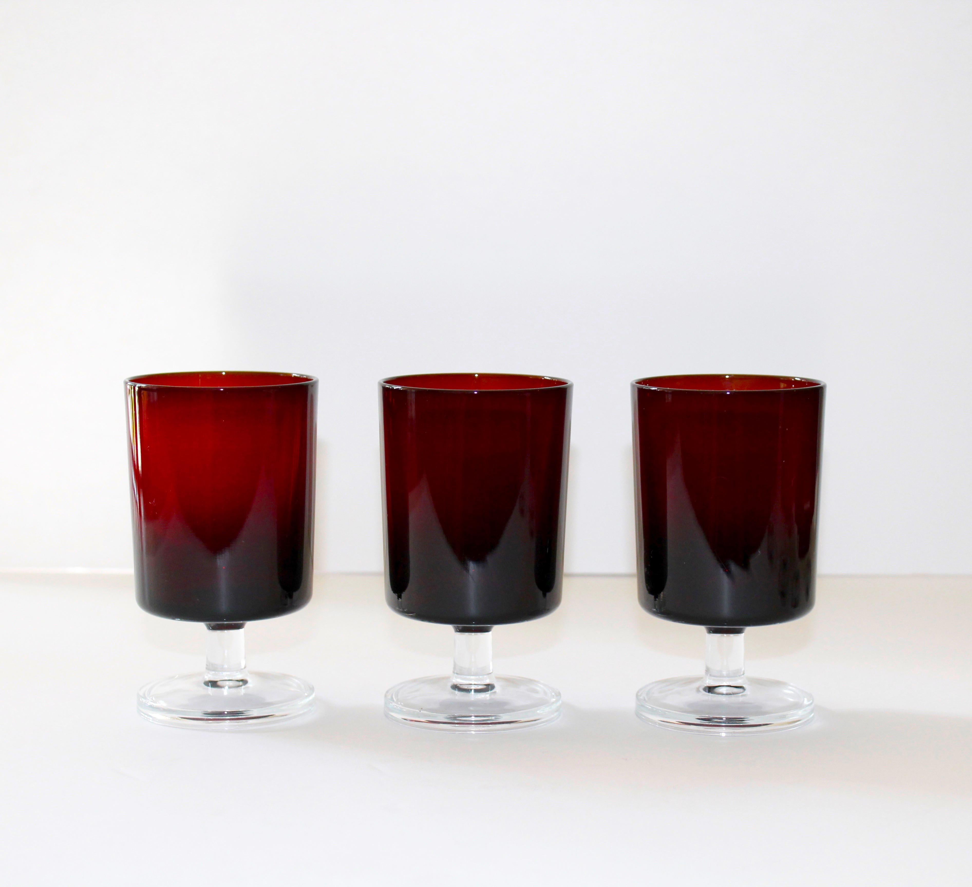 Hand-Crafted French Vintage Stemware Glasses in Ruby Red, Set of Eight, c. 1960s