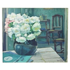 French Vintage Still Life On Canvas, 1934