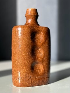 French Vintage Stoneware Bottle Vase With Circular Decor, circa 1940s