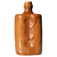 French Vintage Stoneware Bottle Vase With Circular Decor, circa 1940s