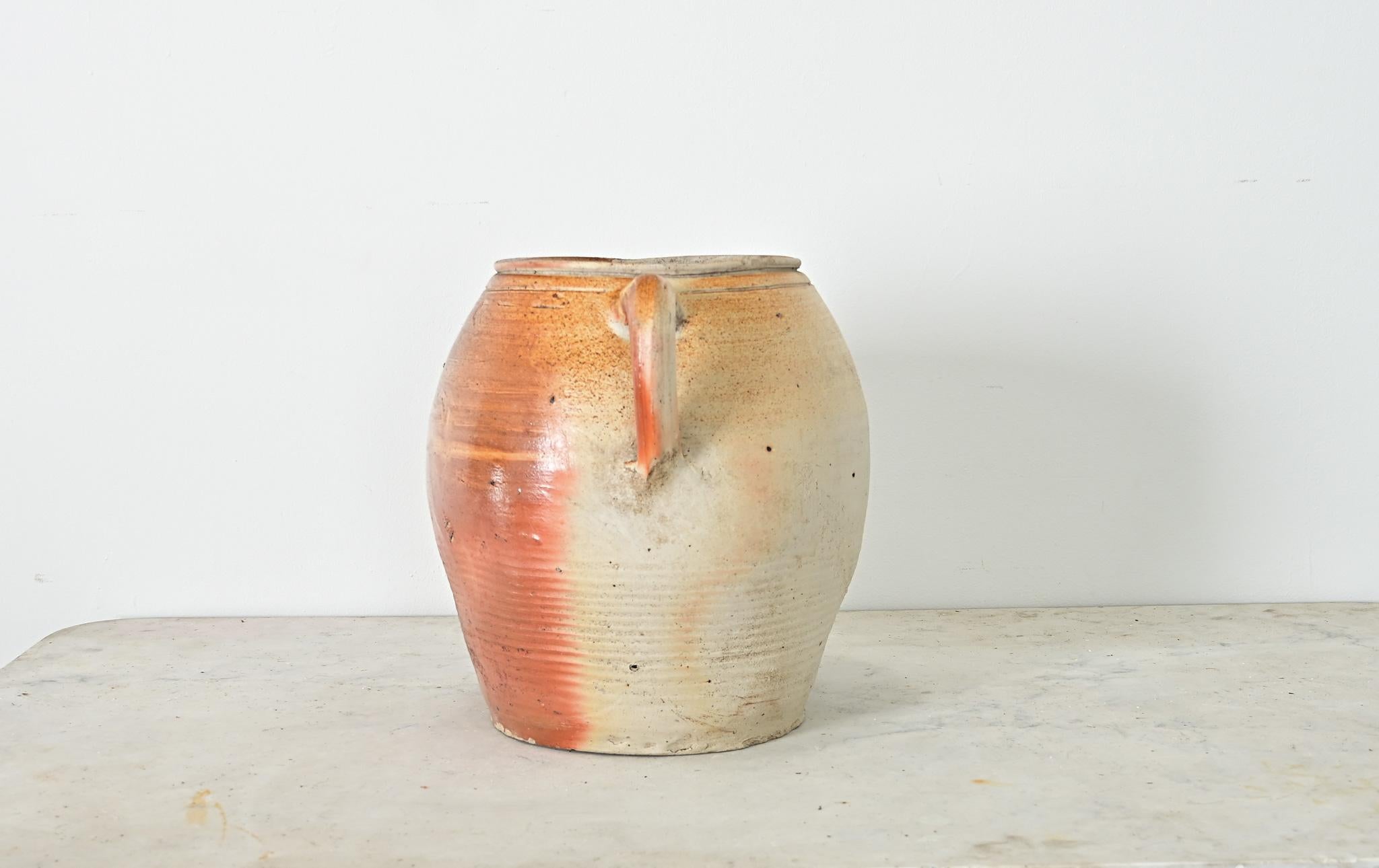 French Vintage Stoneware Glazed Jar with Handles (Sonstiges) im Angebot