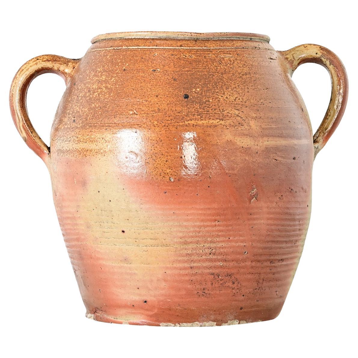 French Vintage Stoneware Glazed Jar with Handles