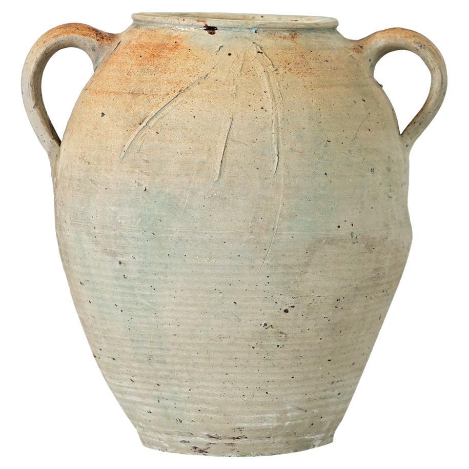 French Vintage Stoneware Glazed Jar with Handles